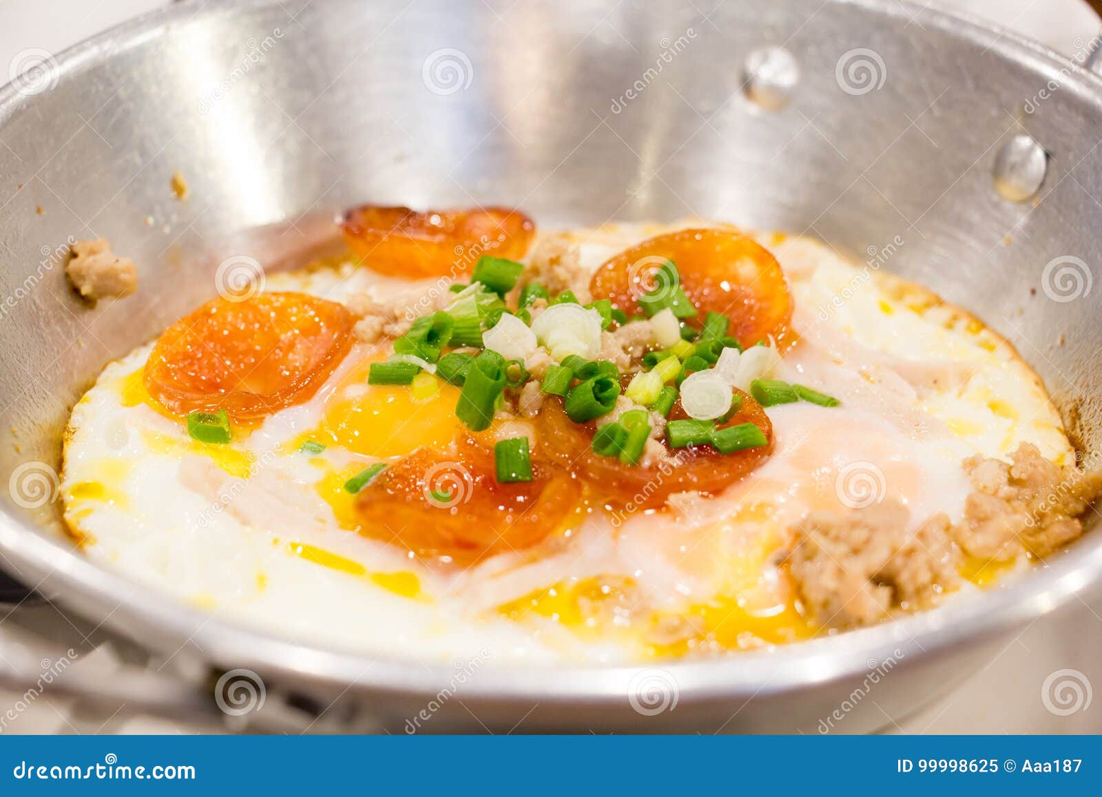 Egg in pan for breakfast stock image. Image of pork, table - 99998625