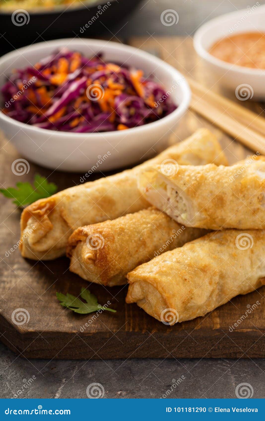 Egg Rolls with Cabbage and Chicken Stock Photo Image of asian, fried