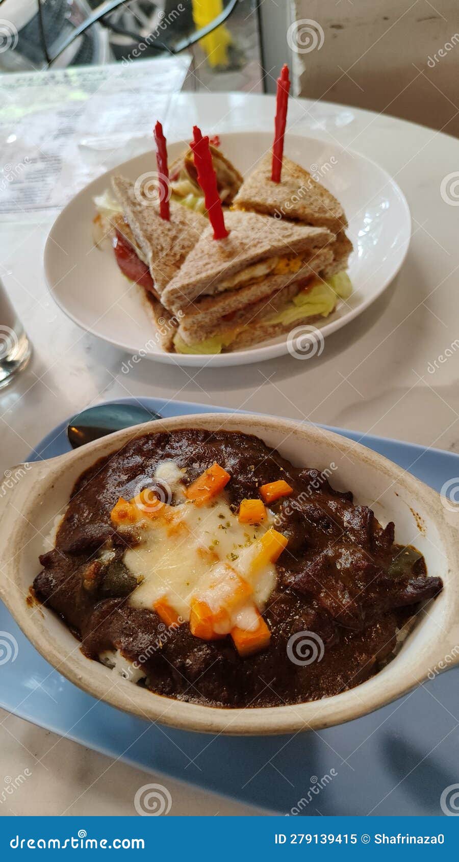 Egg Sandwich and Beef Curry Rice Stock Image Image of rice, curry