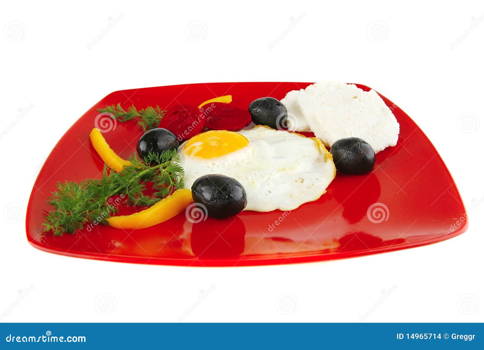 Egg served on red dish stock photo. Image of green, fennel 14965714