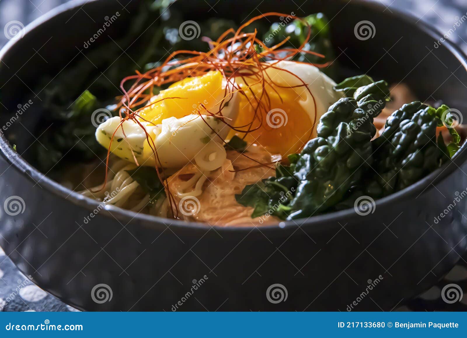 Egg on Top of Kale and Ramen Noodles Stock Photo Image of orange