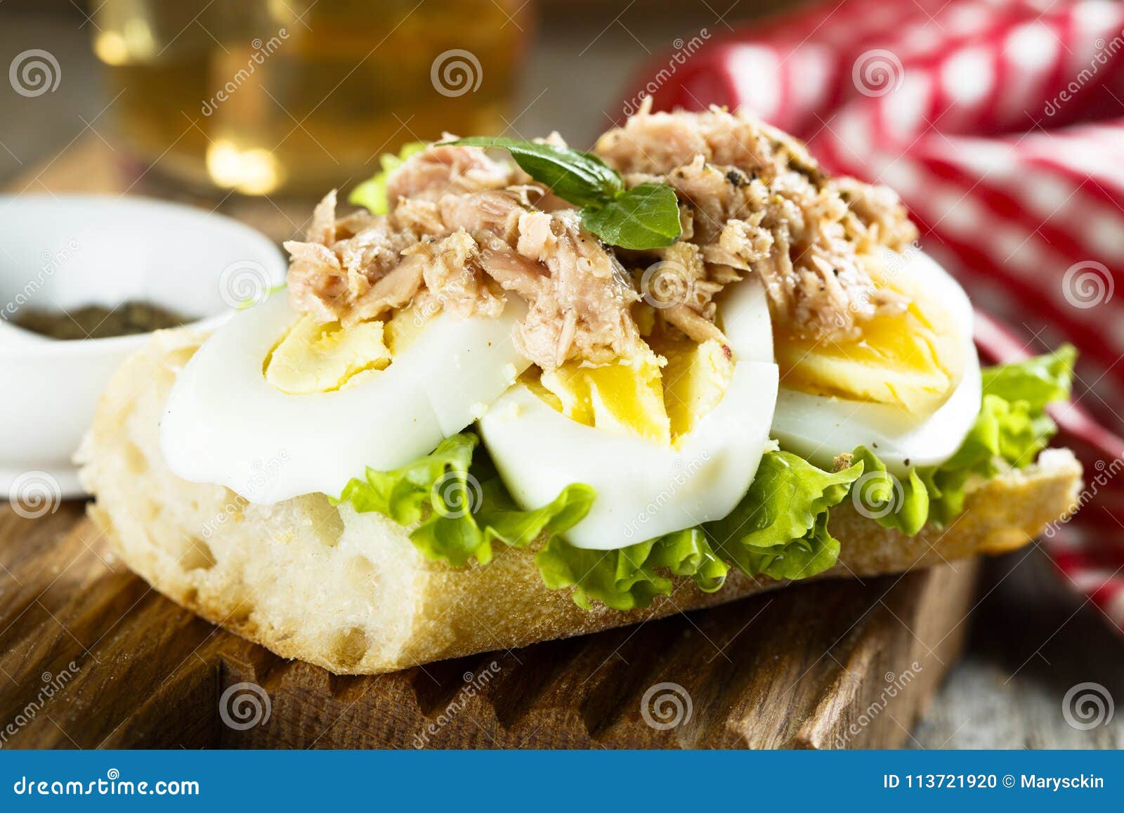 Egg and Tuna Sandwich with Fresh Basil Stock Photo Image of homemade