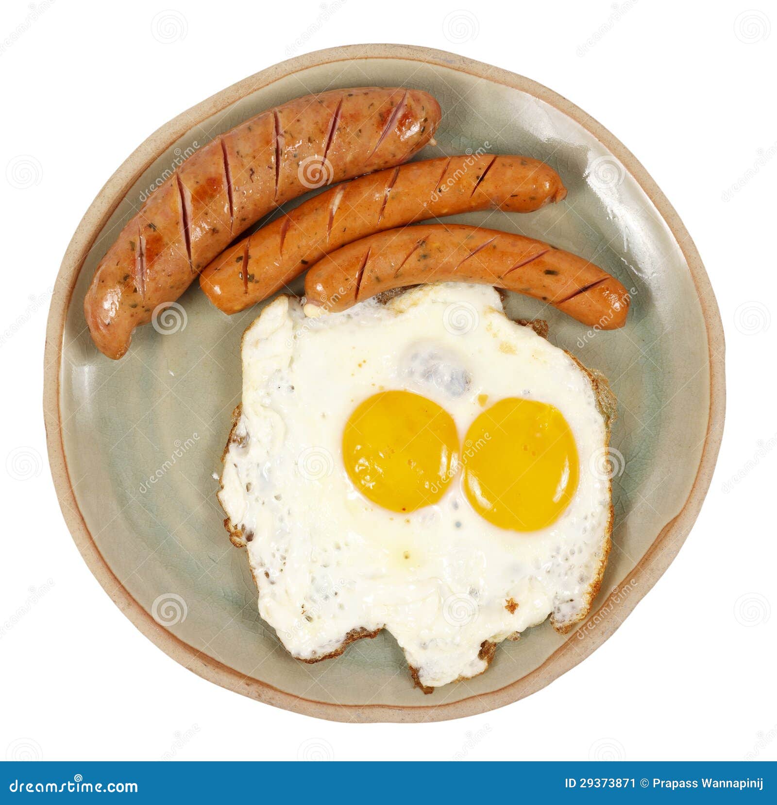 Egg and Veal Sausage Breakfast Isolated Stock Image Image of white, black 29373871