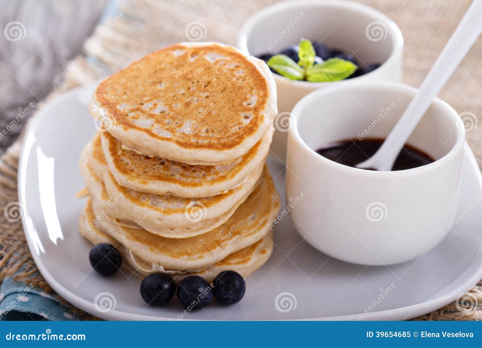 Eggless Pancakes with Blueberries and Chocolate Stock Image Image of