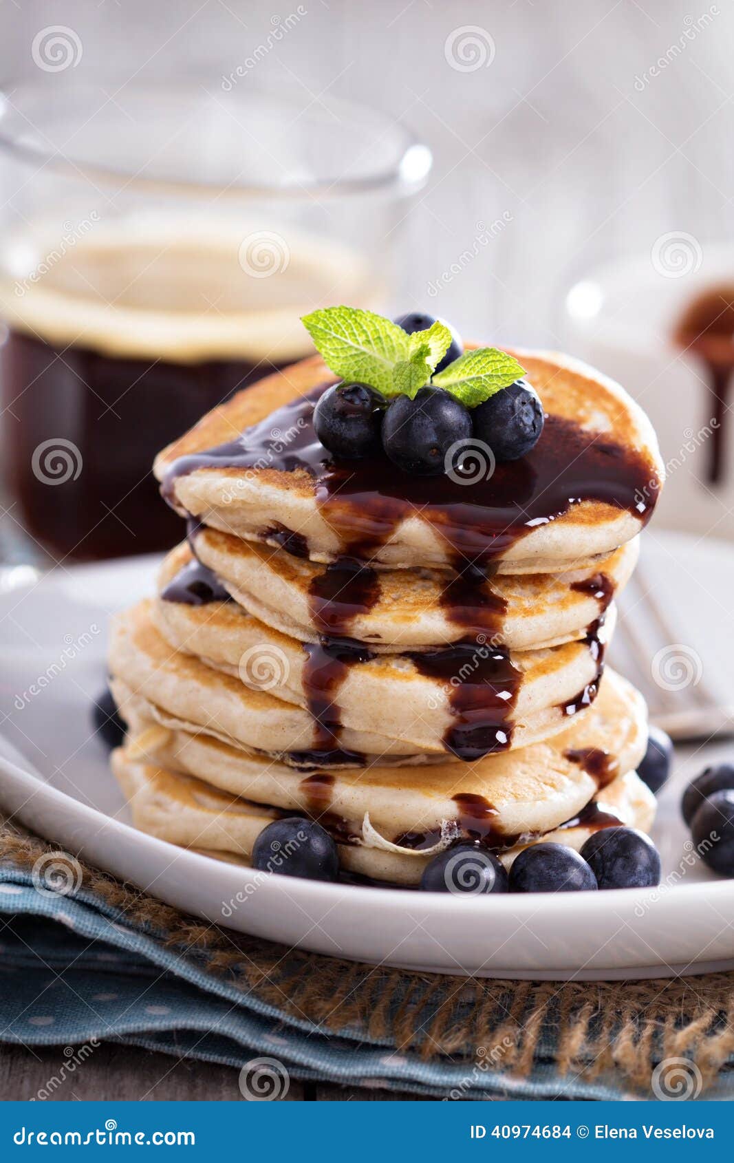 Eggless Pancakes with Blueberries and Chocolate Stock Photo Image of