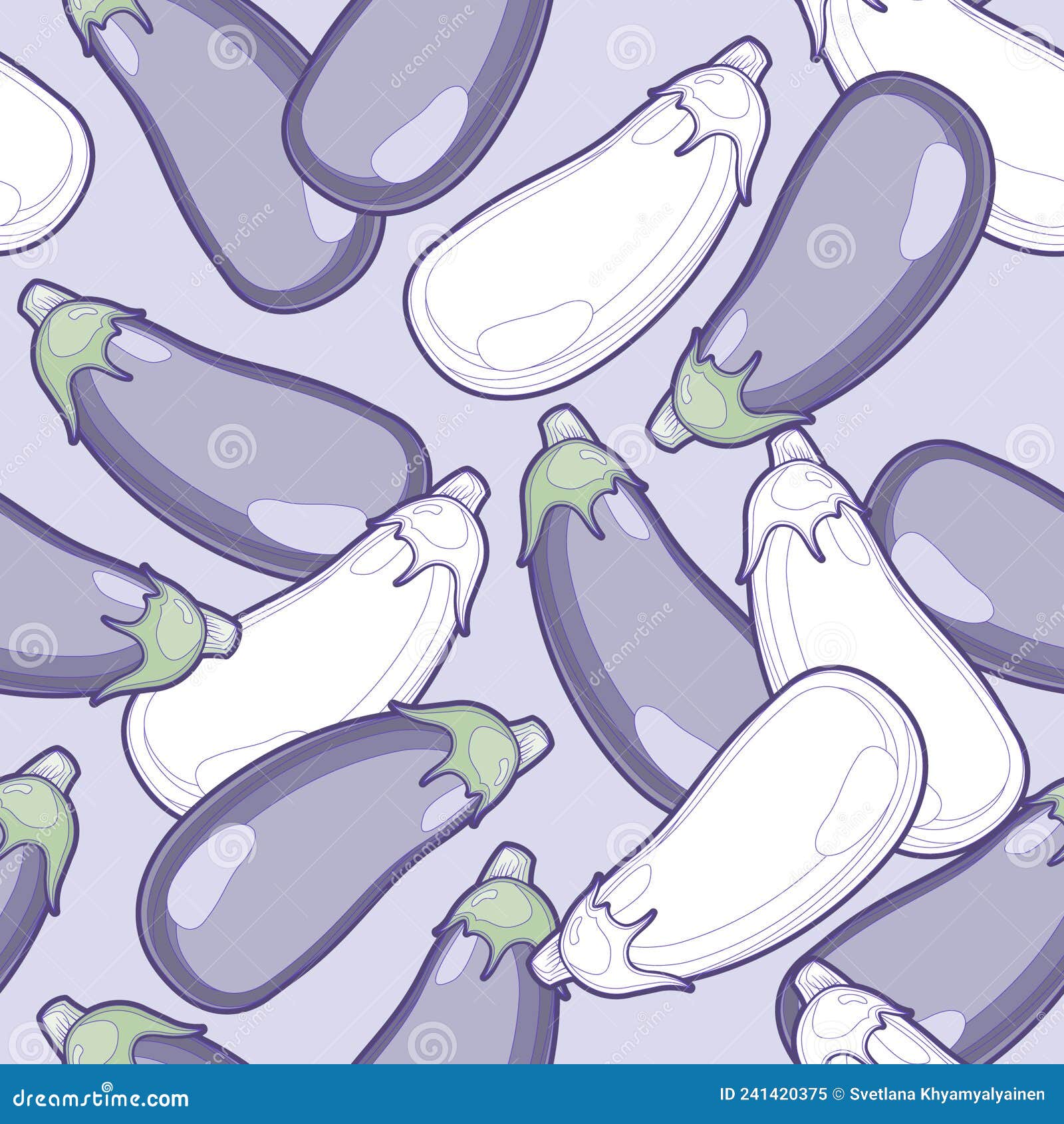 Seamless Background with Eggplant. Pastel Shades. Vegetable Pattern Stock Illustration
