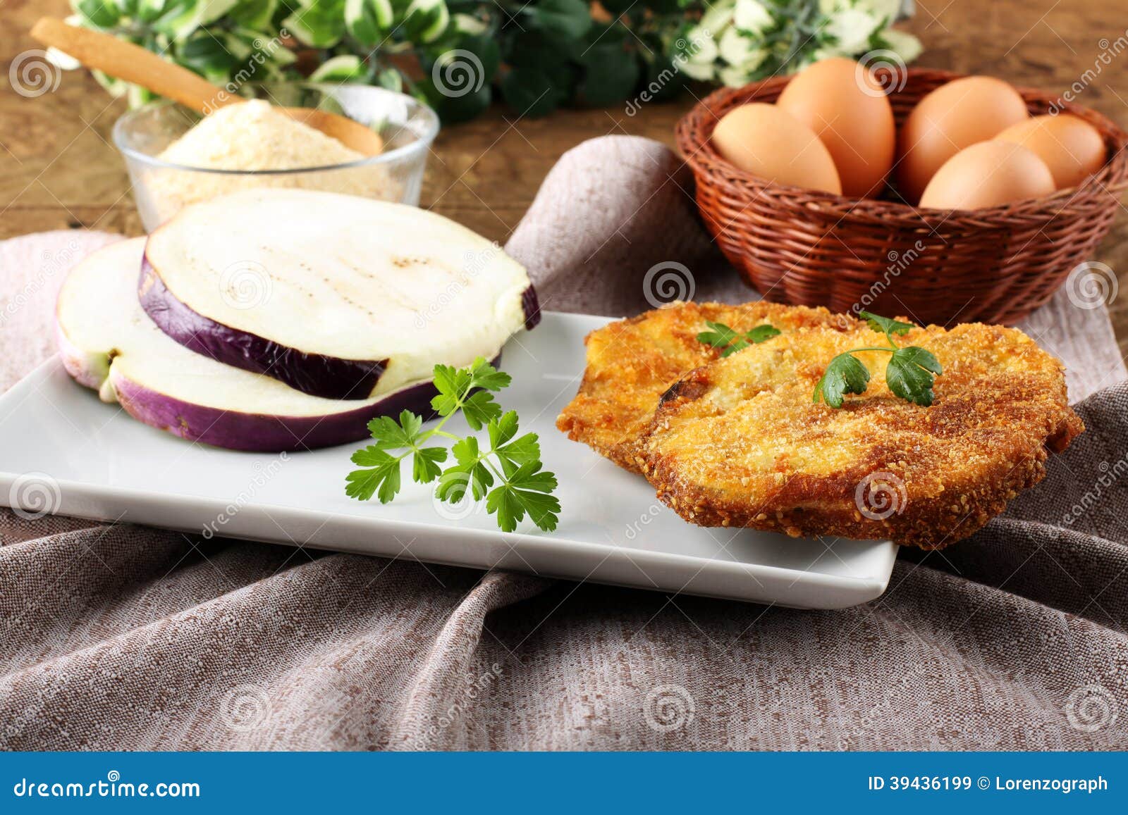 Eggplant Cutlet with Beaten Egg and Breadcrumbs Stock Image Image of