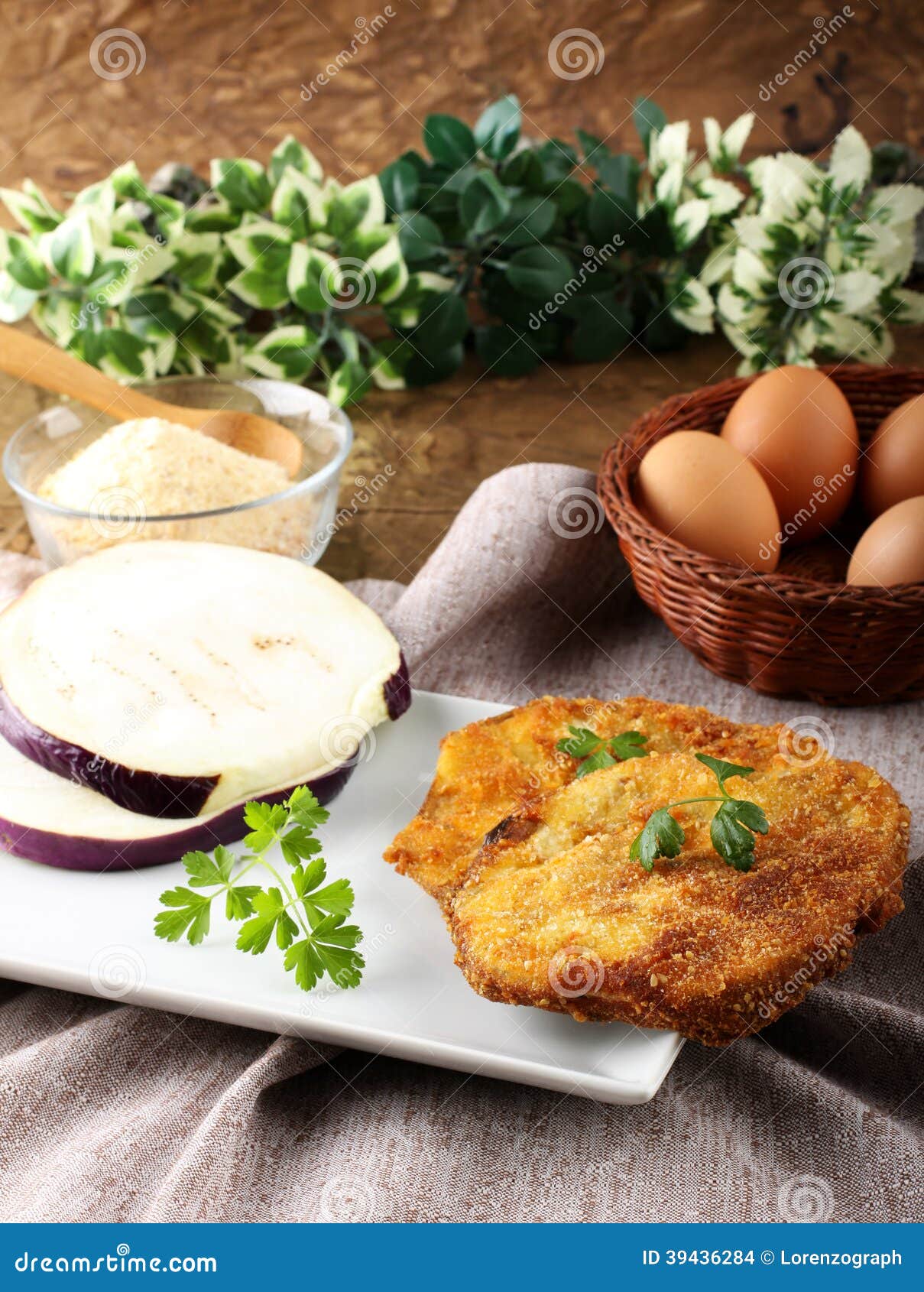 Eggplant Cutlet With Beaten Egg And Breadcrumbs Stock Photo Image of