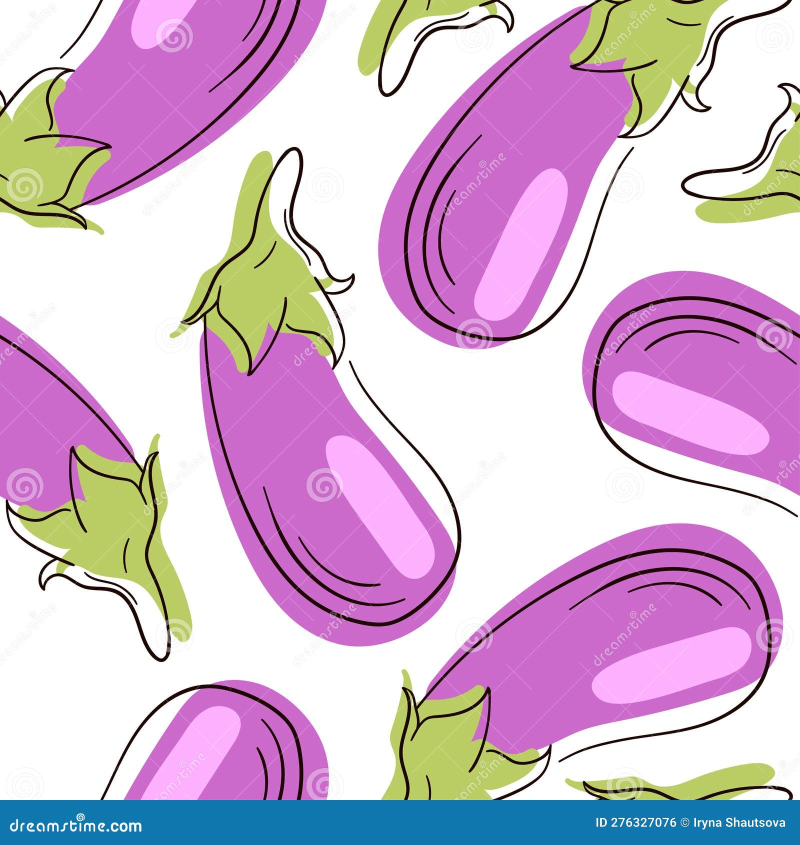 Eggplant Flat Style Pattern. Seamless Pattern with Eggplant in Line Art