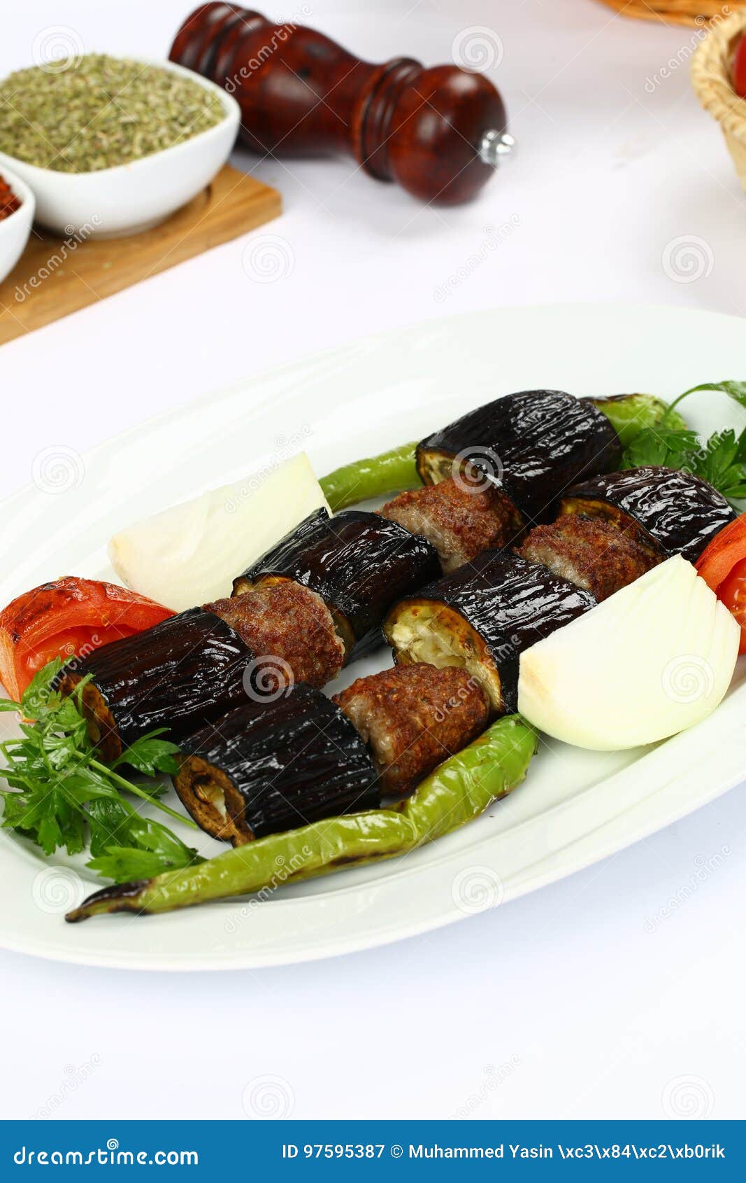 Eggplant kebab stock image. Image of eating, green, dinner 97595387