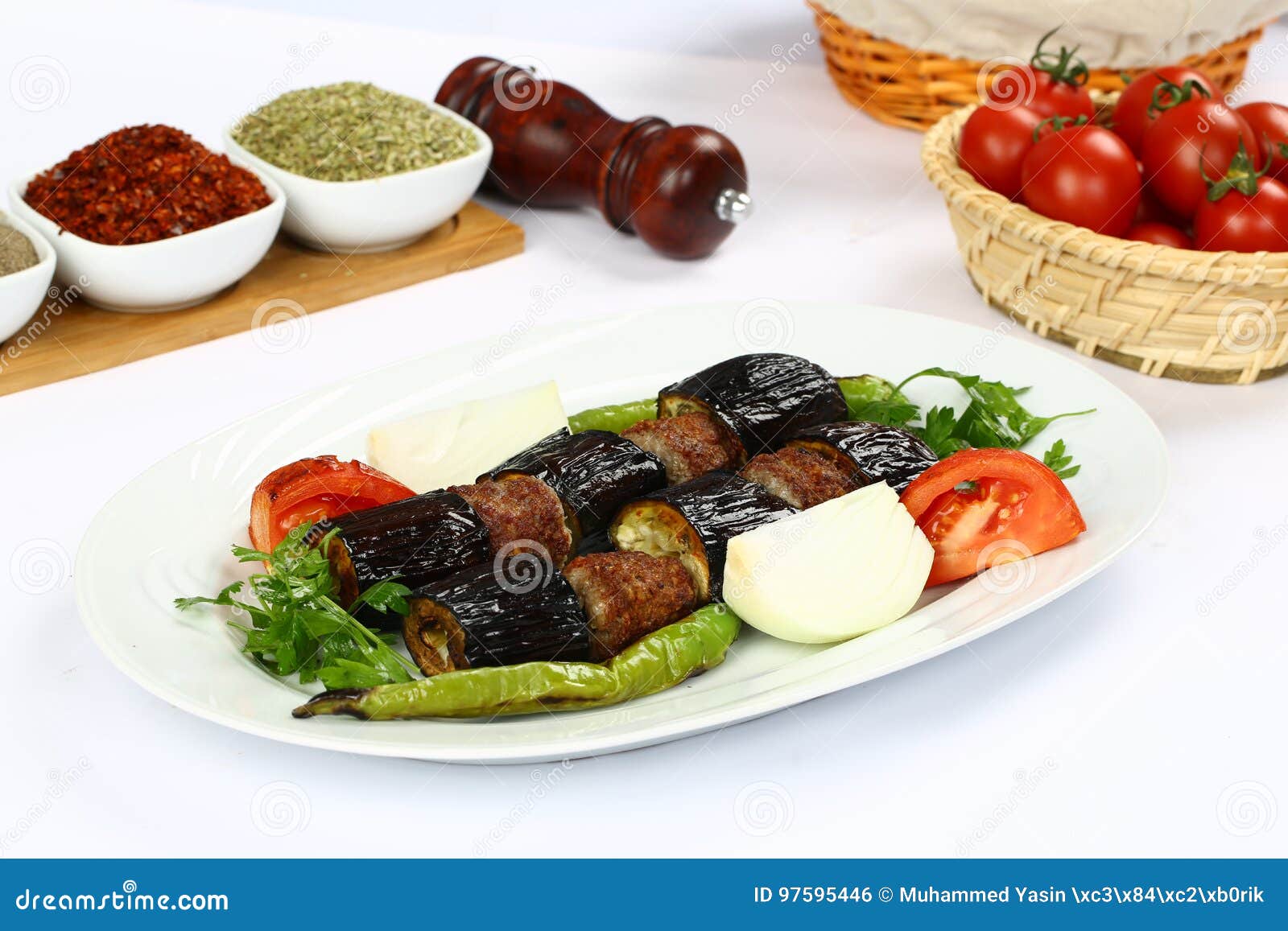 Eggplant kebab stock photo. Image of grilled, eggplant 97595446