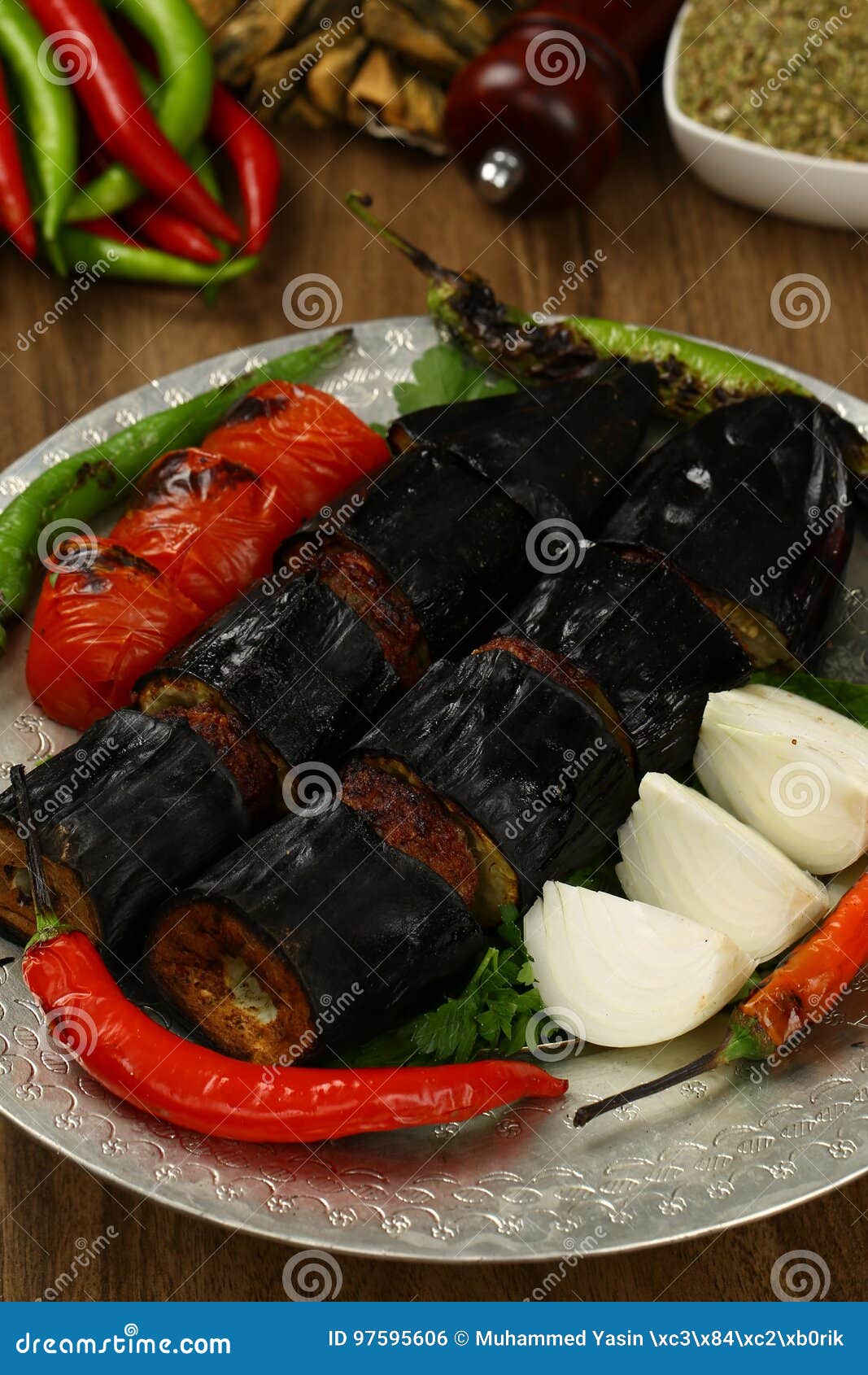 Eggplant kebab stock photo. Image of dish, dill, cook 97595606