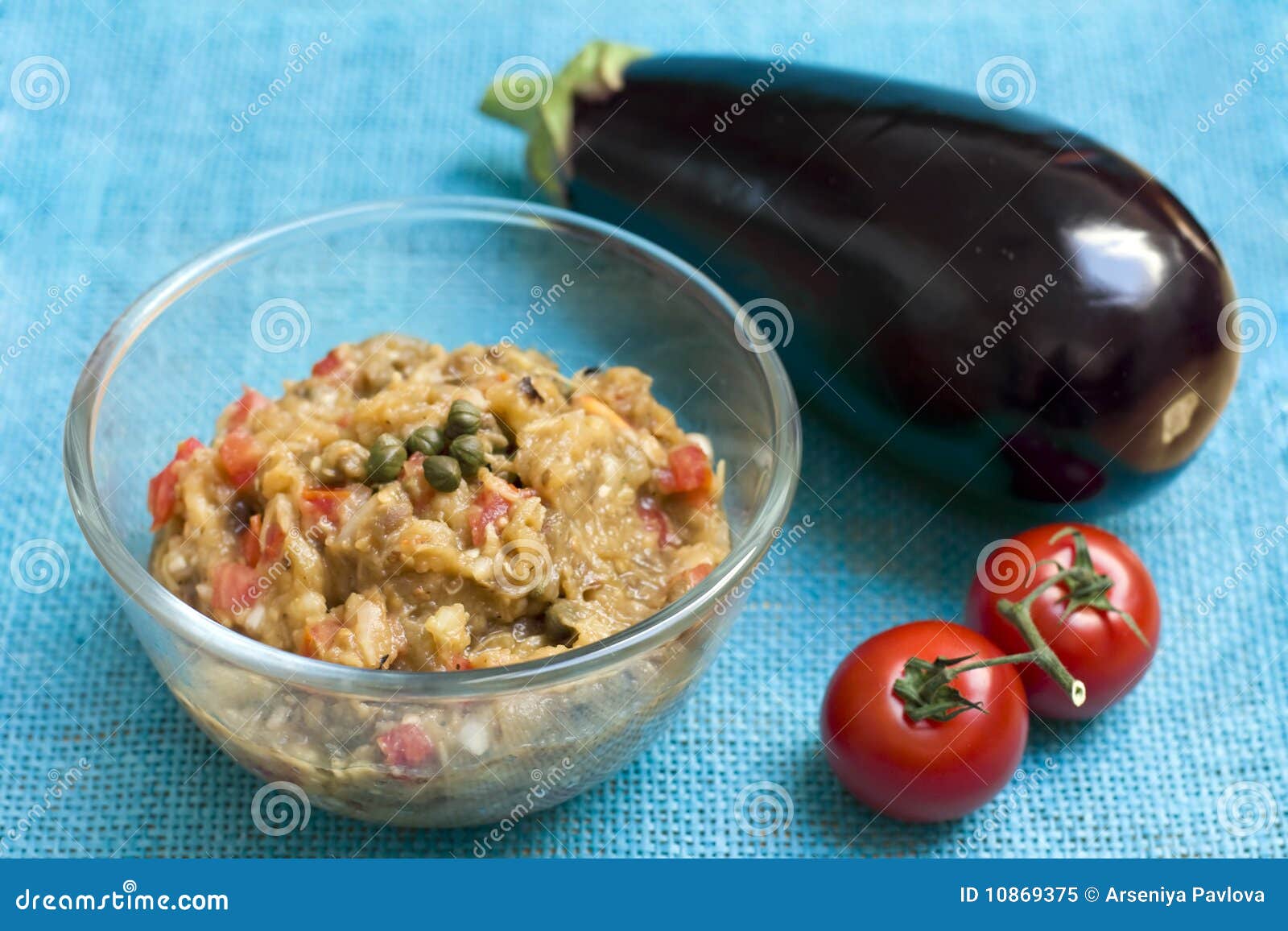 Eggplant puree with tomato stock image. Image of mezze 10869375