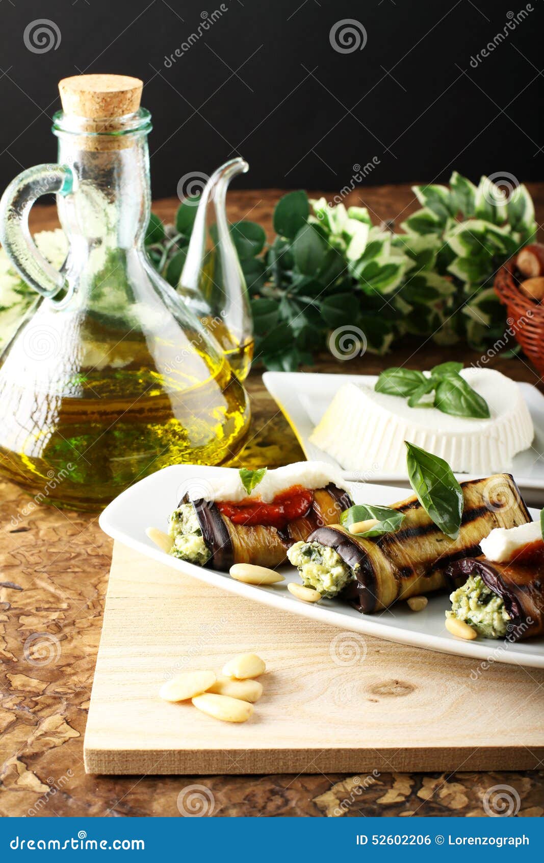 Eggplant Rolls Stuffed with Almond Pesto Stock Photo Image of grilled