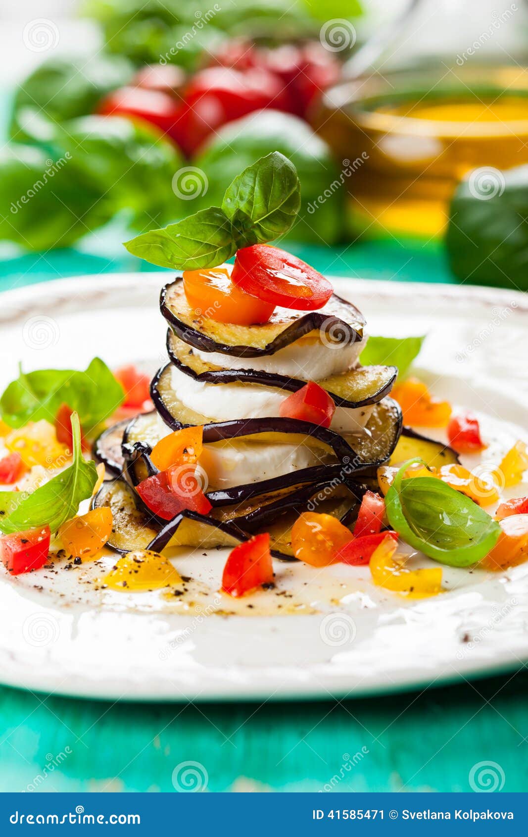 Eggplant, Tomato and Mozzarella Stacks Stock Image Image of cheese