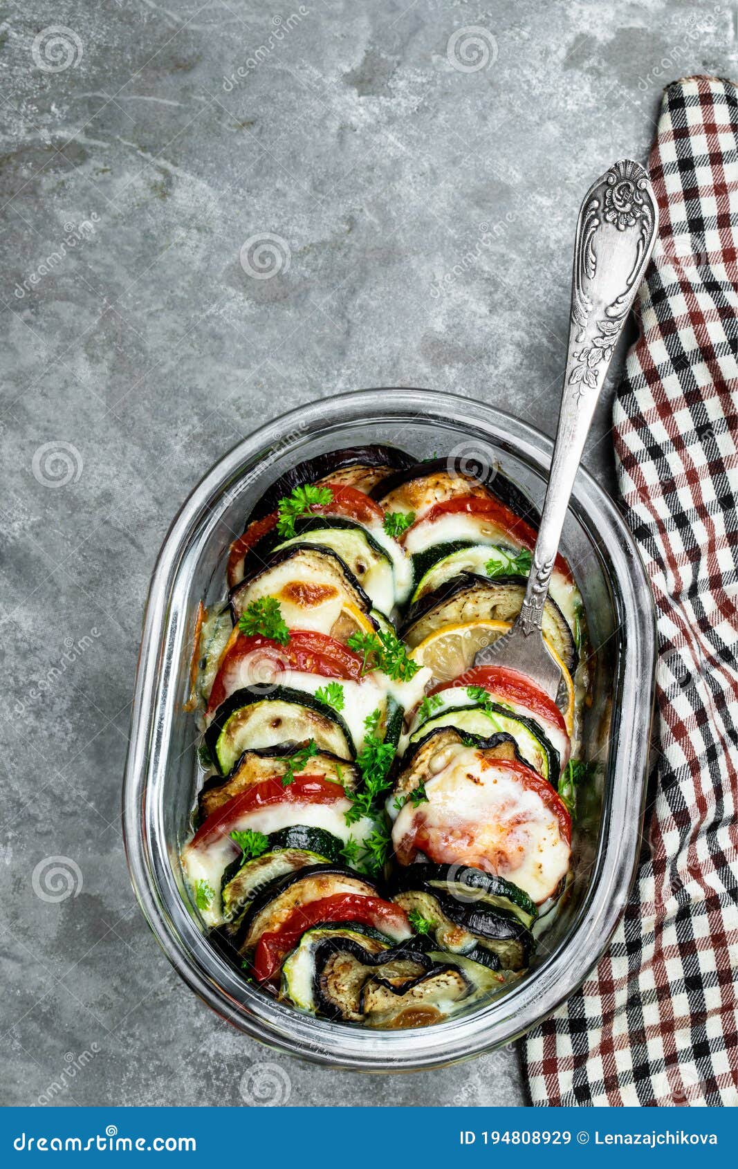 Eggplant and Zucchini Gratin in Glass Bowl Stock Image Image of food
