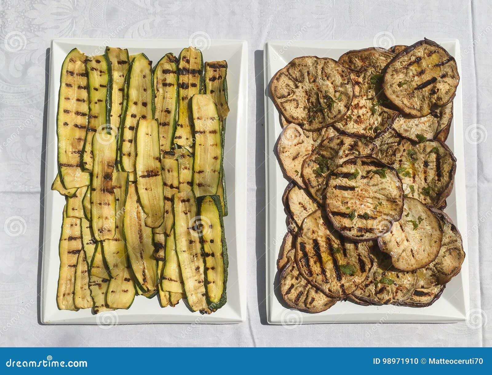Eggplant and Zucchini Grilled on the Plate Stock Photo Image of baked, grill 98971910