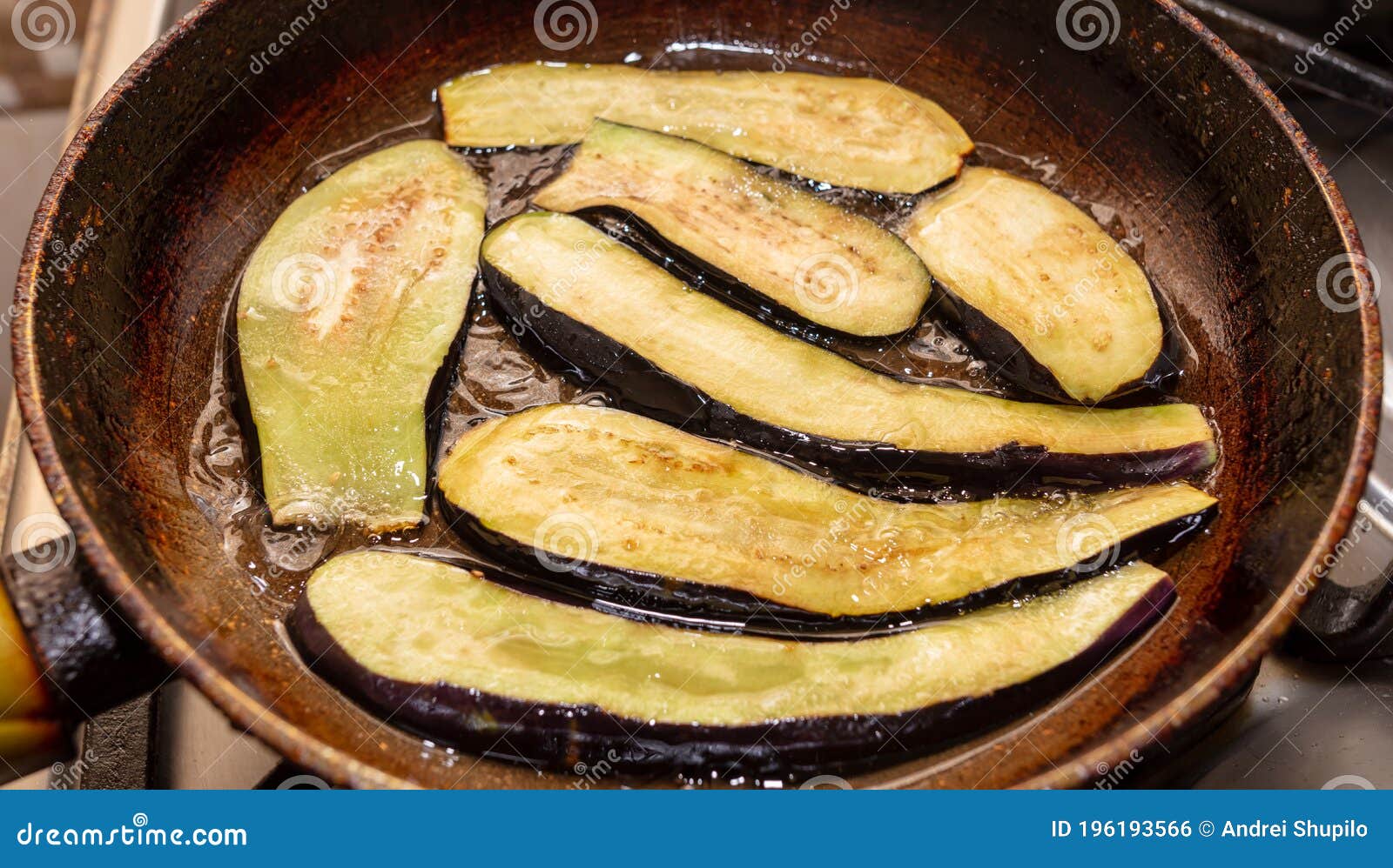 Eggplants are Fried in Oil in a Pan Stock Photo Image of cook, tasty 196193566