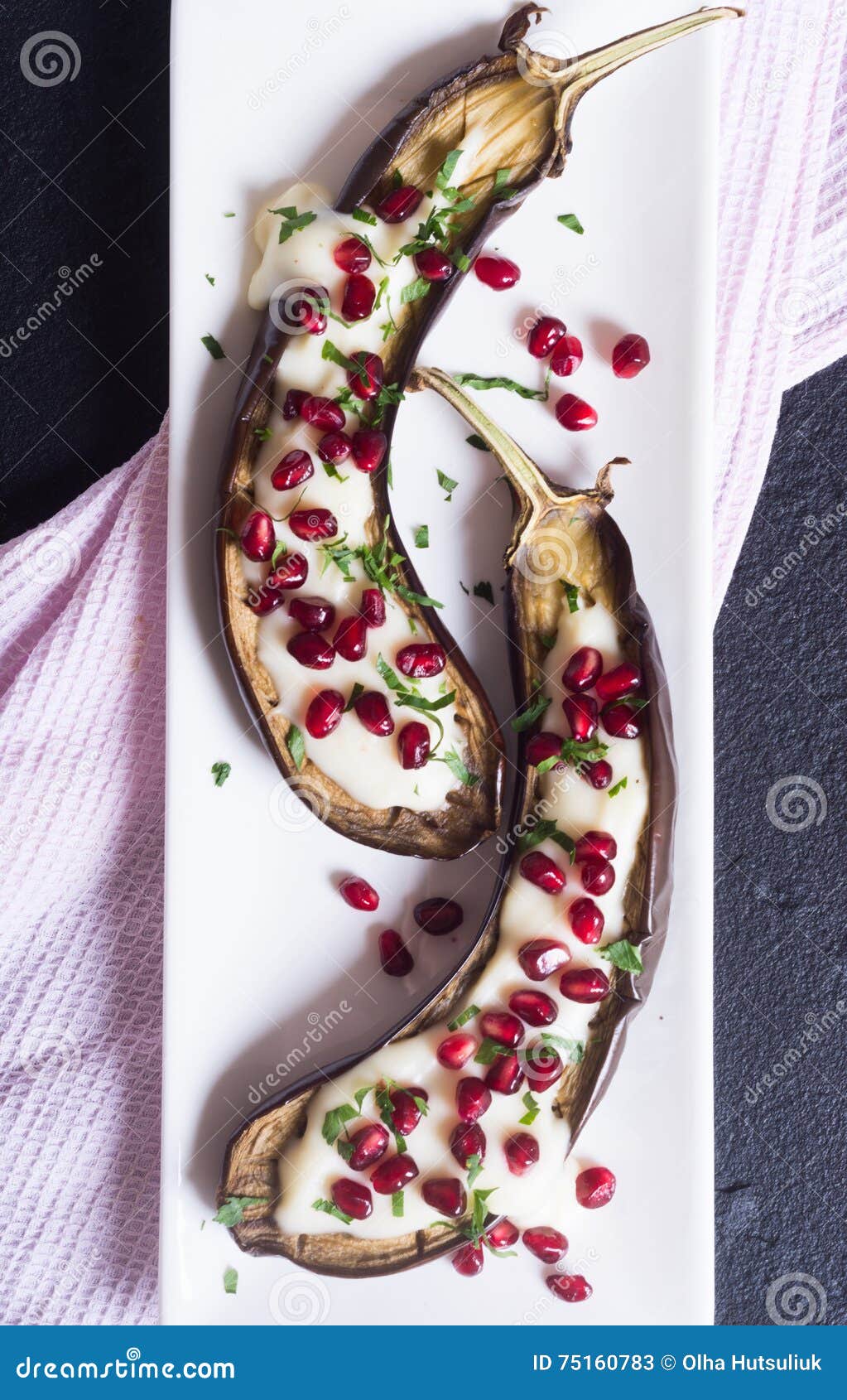 Eggplants with Garlic Yogurt Sauce Stock Image Image of healthy