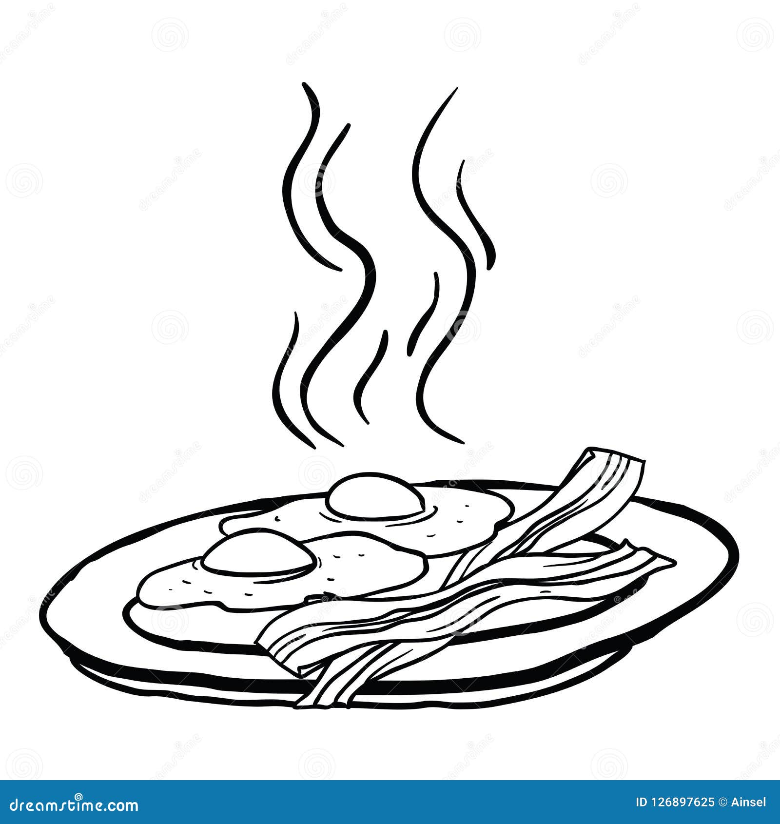 eggs and bacon clipart black and white