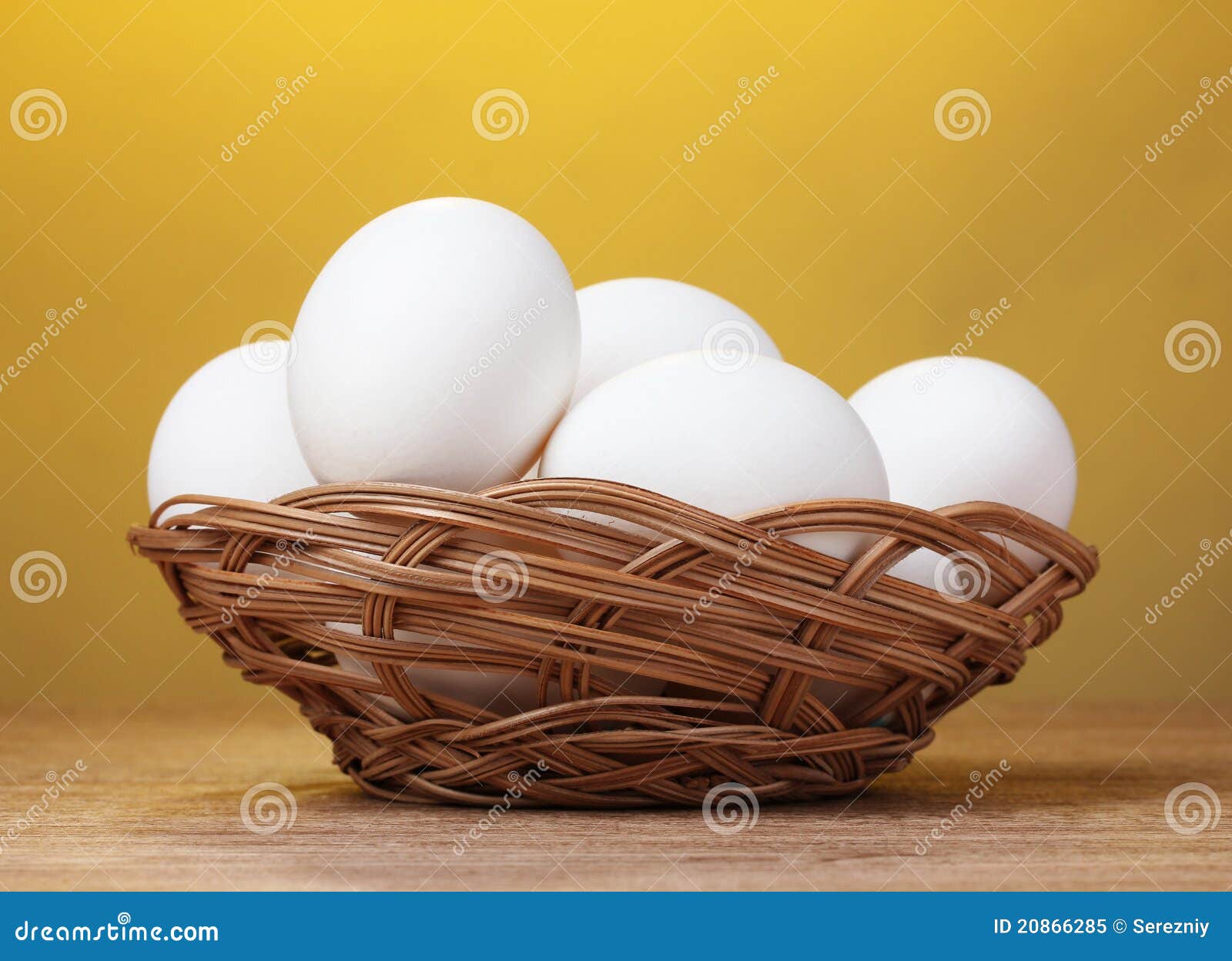Eggs in Basket on Yellow Background Stock Image Image of ingredient