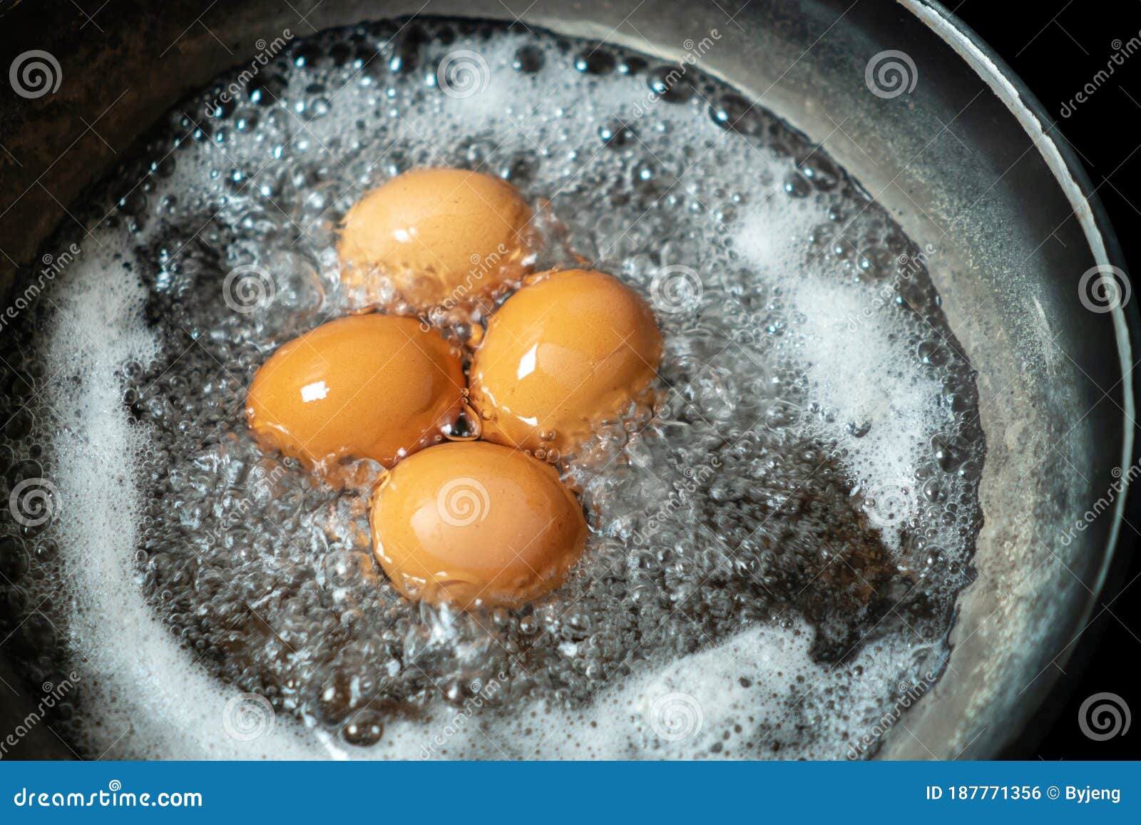 Eggs in Boiling Water in Pan Stock Photo Image of black, fresh 187771356
