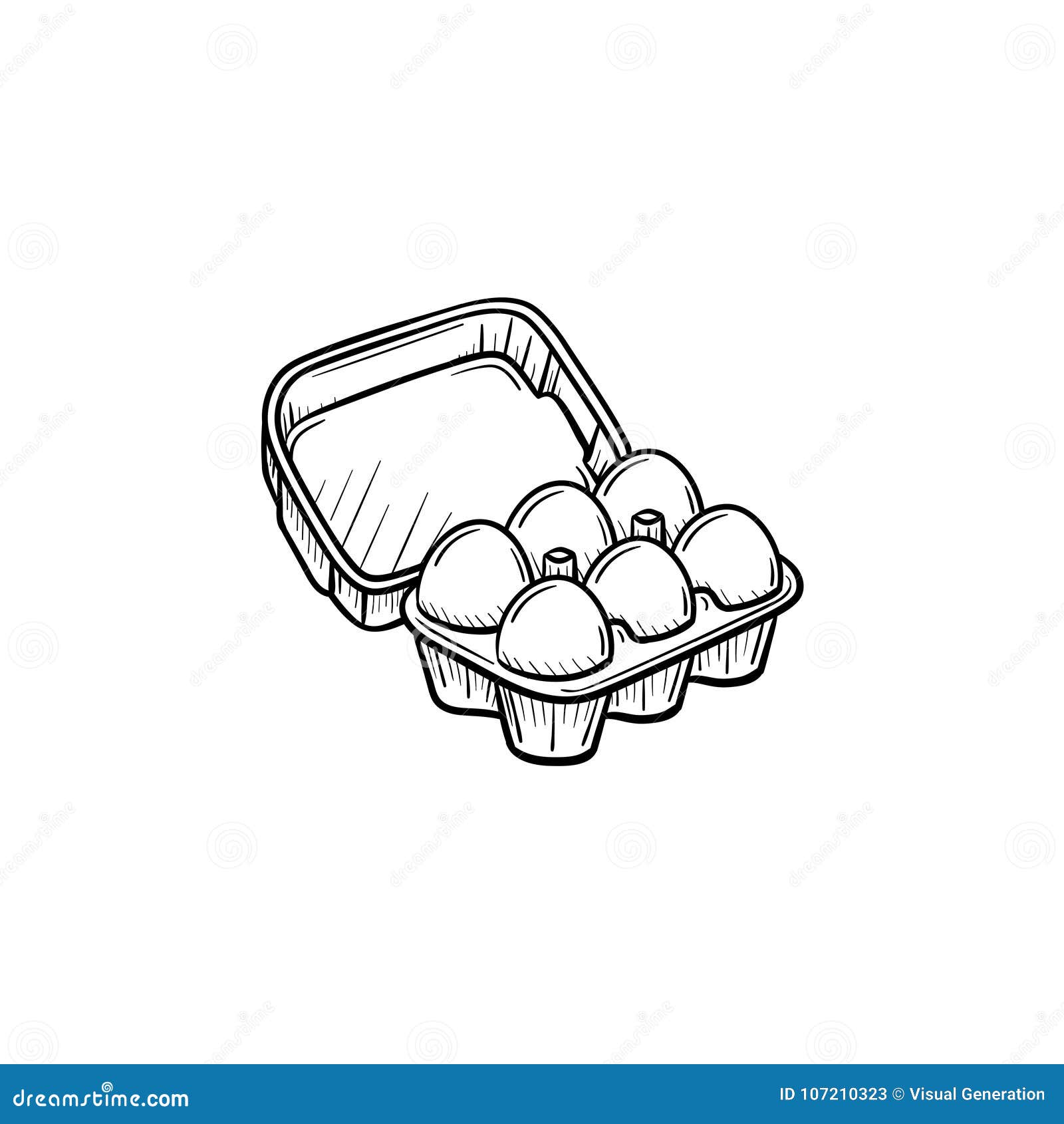 eggs in carton pack hand drawn sketch icon.