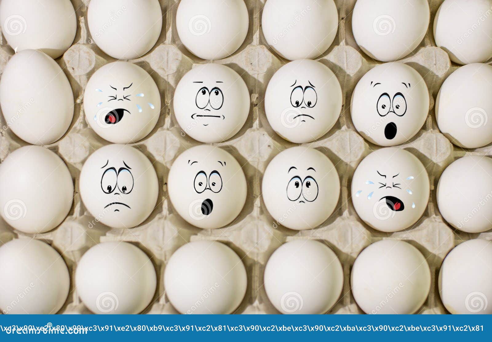 Eggs with Faces Egg Looks with a Dramatic Facial Expression on the