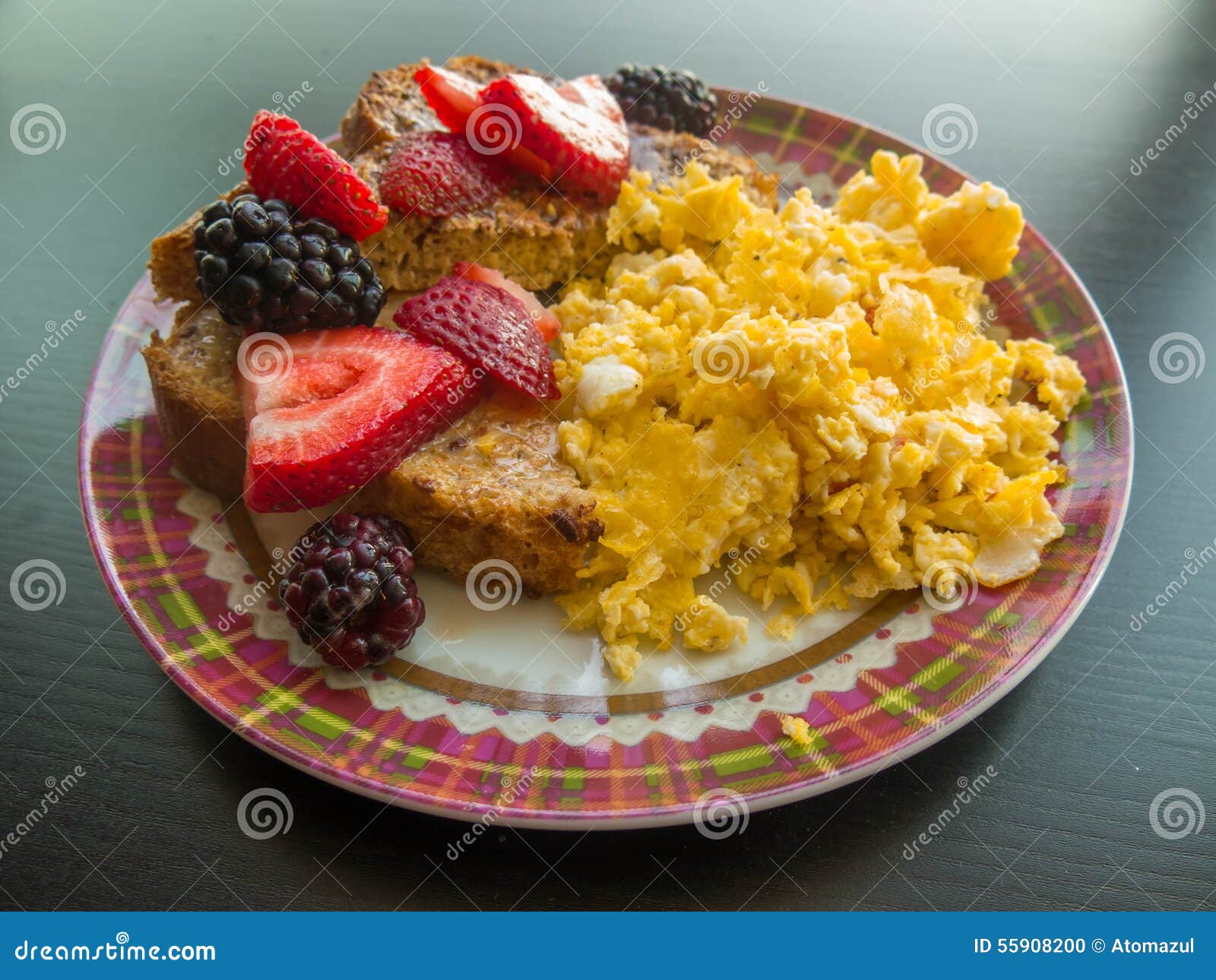 Eggs Fruit and French Toast Breakfast Plate Stock Photo Image of