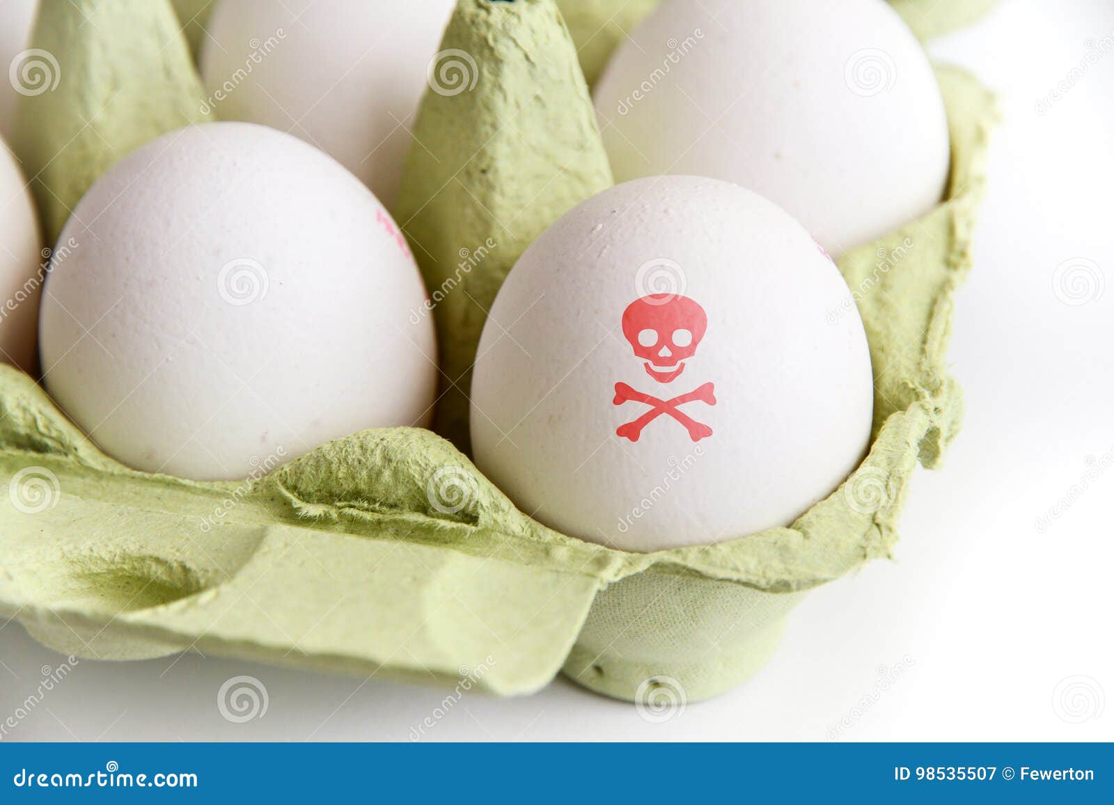 Contaminated Food Eggs in a Green Paper Package with One of the Eggs
