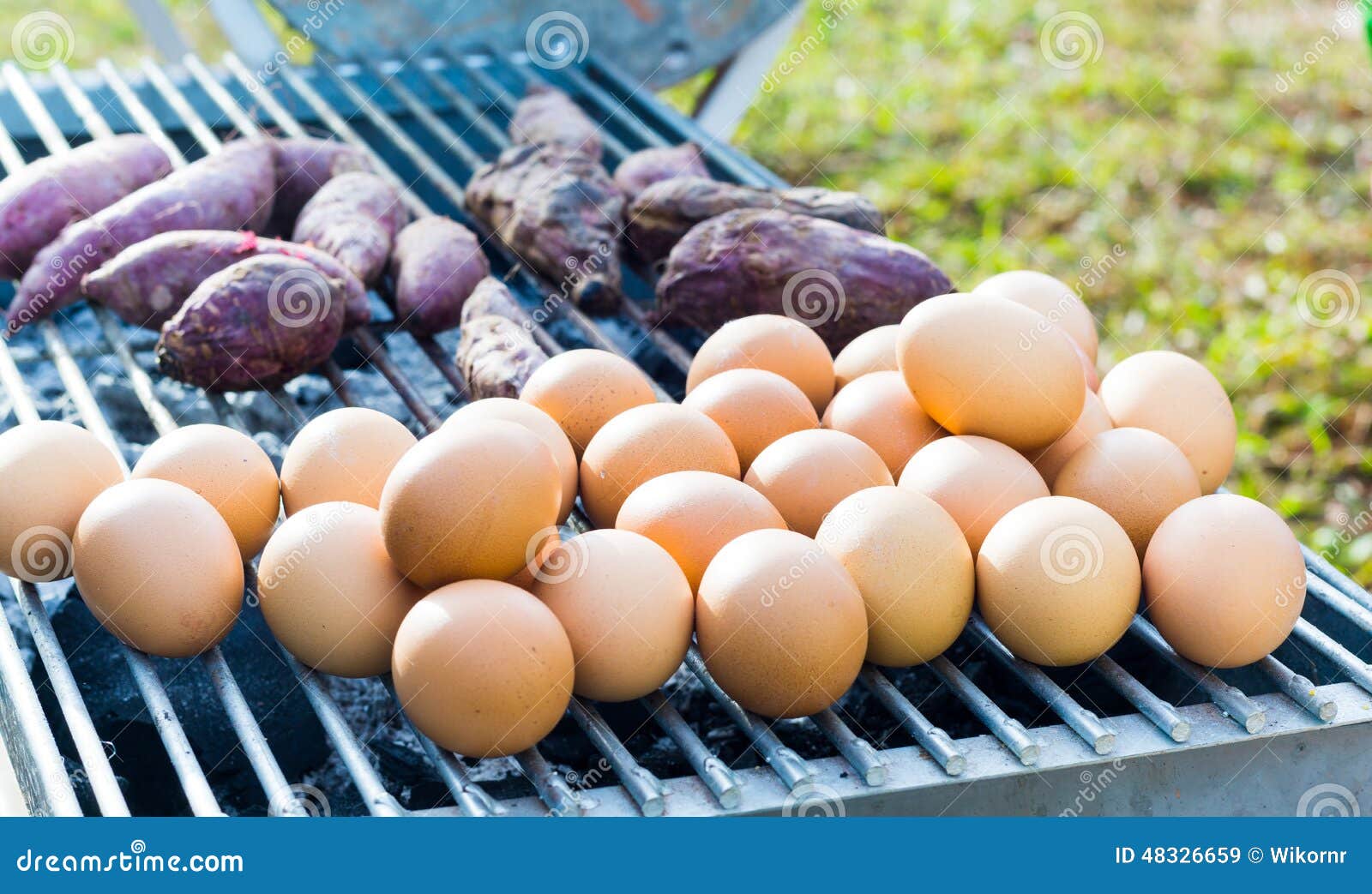 Eggs grilled stock image. Image of potatoes, tray, life 48326659