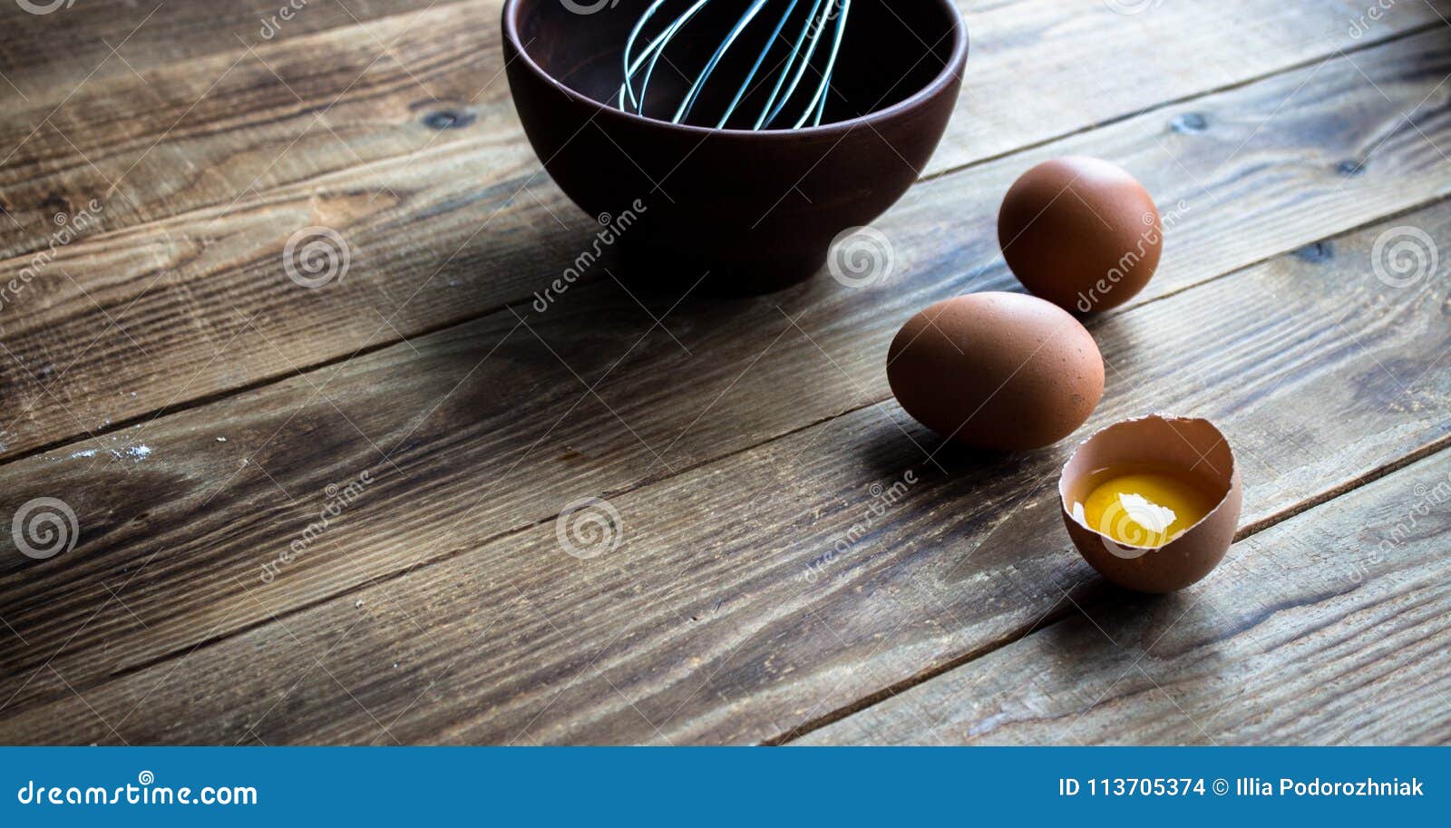 Eggs with Kitchenware on Wooden Background Stock Photo - Image of menu