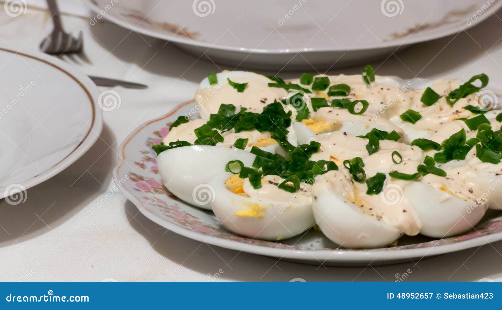 Eggs mayonnaise and chive stock image. Image of food 48952657