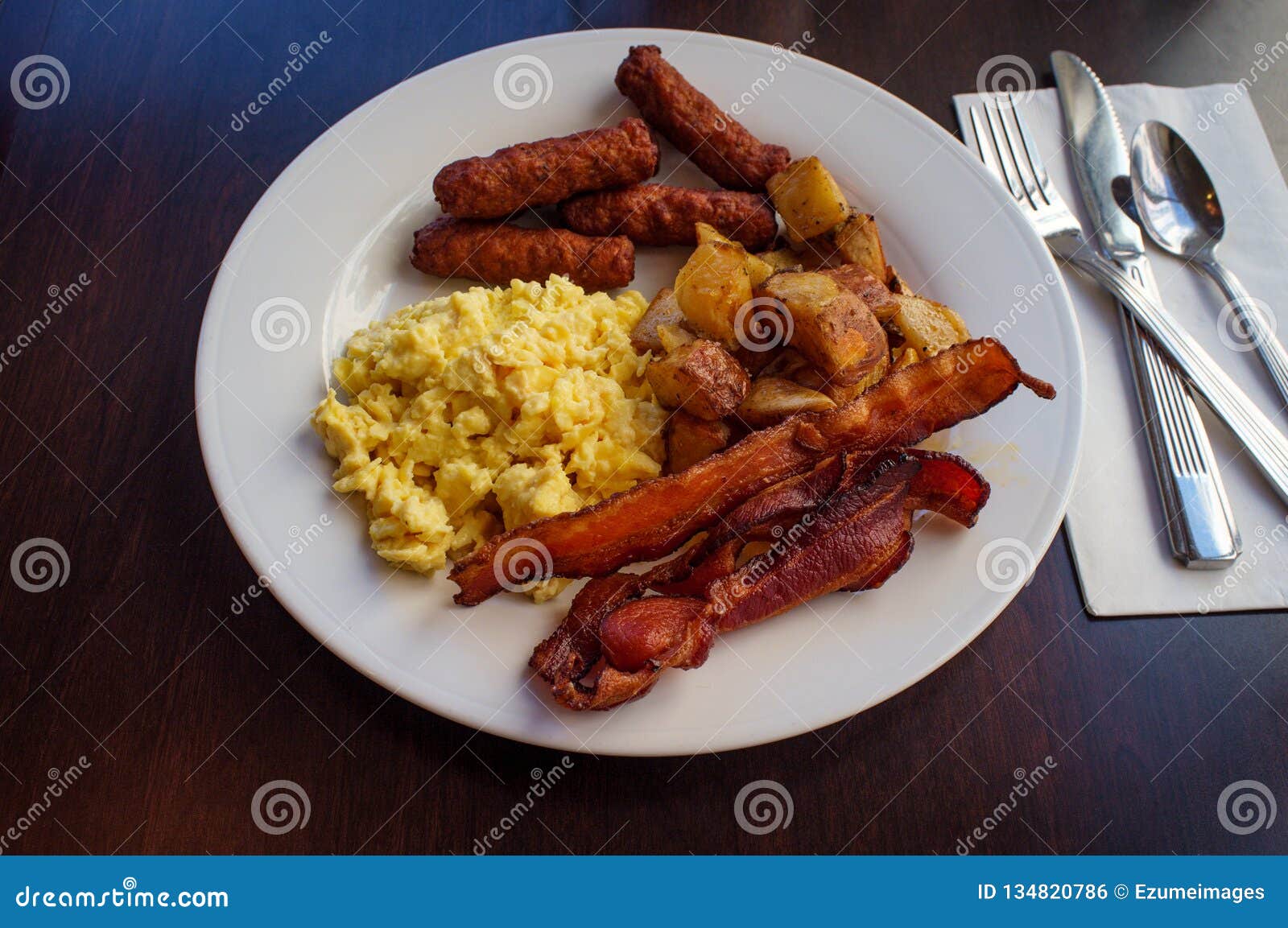 Eggs Sausage Home Fries stock photo. Image of recipe 134820786