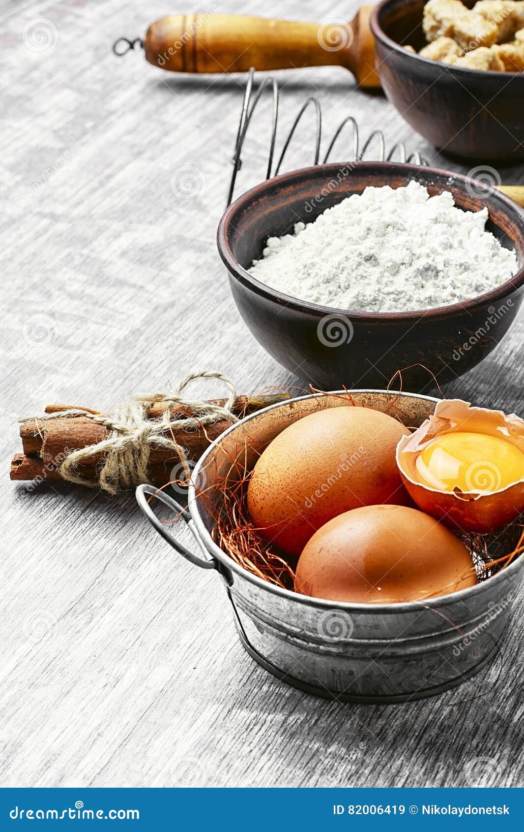 Eggs and wheat flour stock image. Image of powder, table 82006419