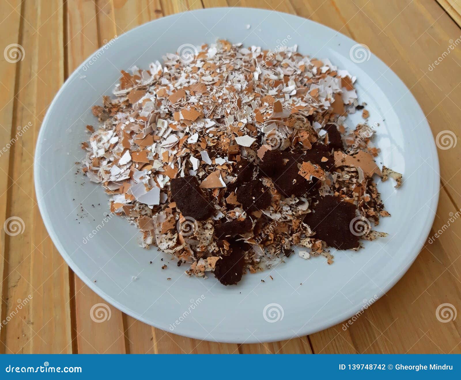 Eggshells with Coffee Grounds Natural Fertilizer Concept Stock Photo