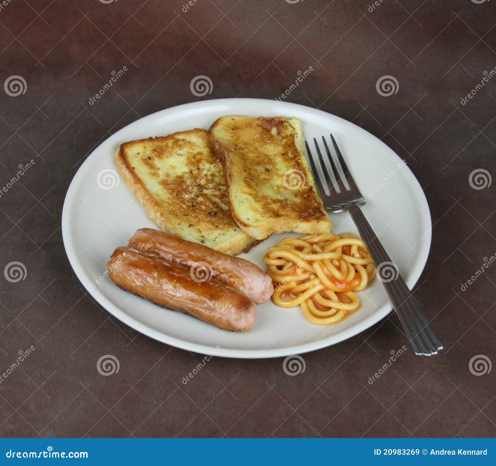 Eggy Bread, Spaghetti and Sausage Breakfast Meal Stock Image Image of