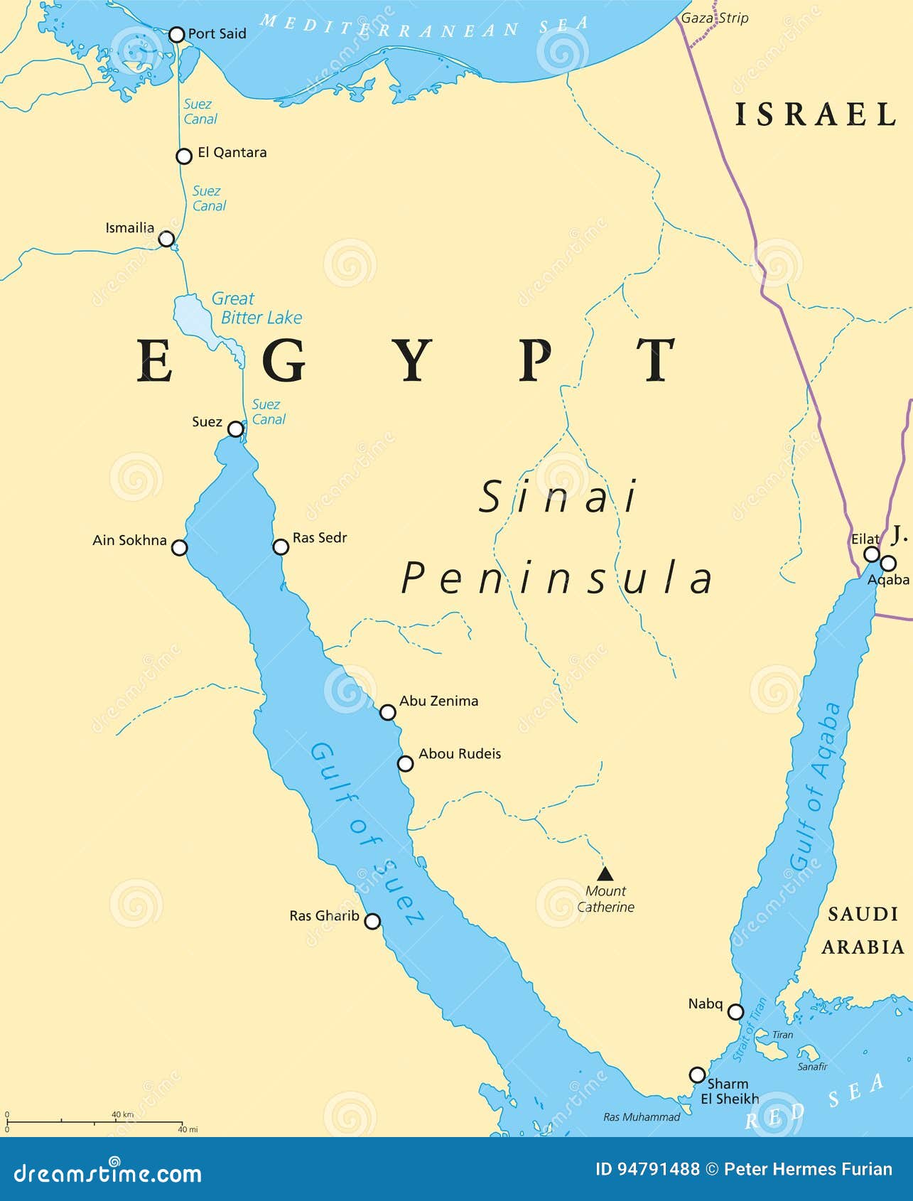 Egipto, Mapa Político De La Península Del Sinaí Ilustración del Vector -  Ilustración de atlas, rojo: 94791488