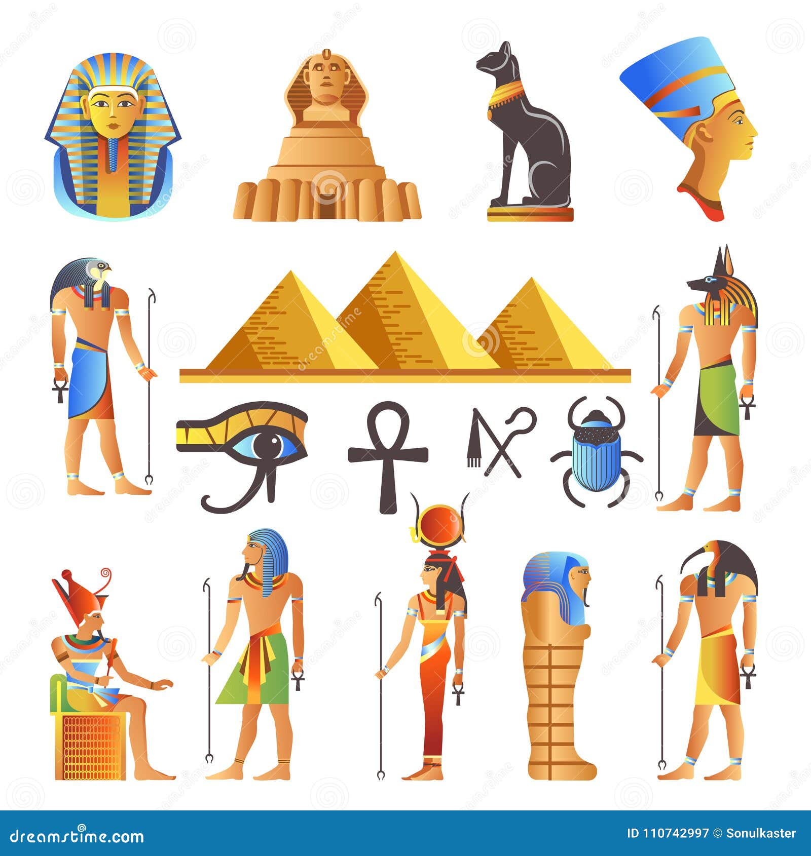Egypt Culture Symbols Vector Isolated Icons of Gods and Sacred