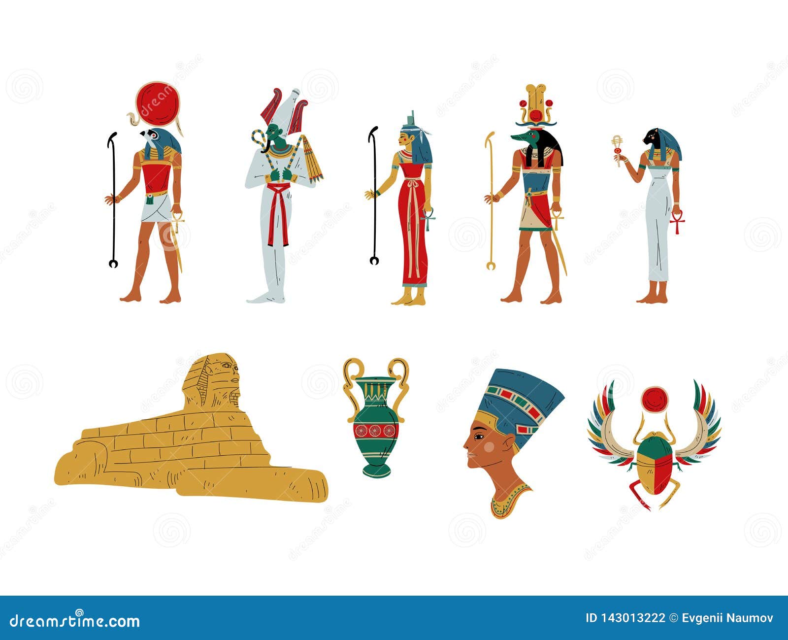 Egypt Ancient Symbols Gods And Goddess Set Vector