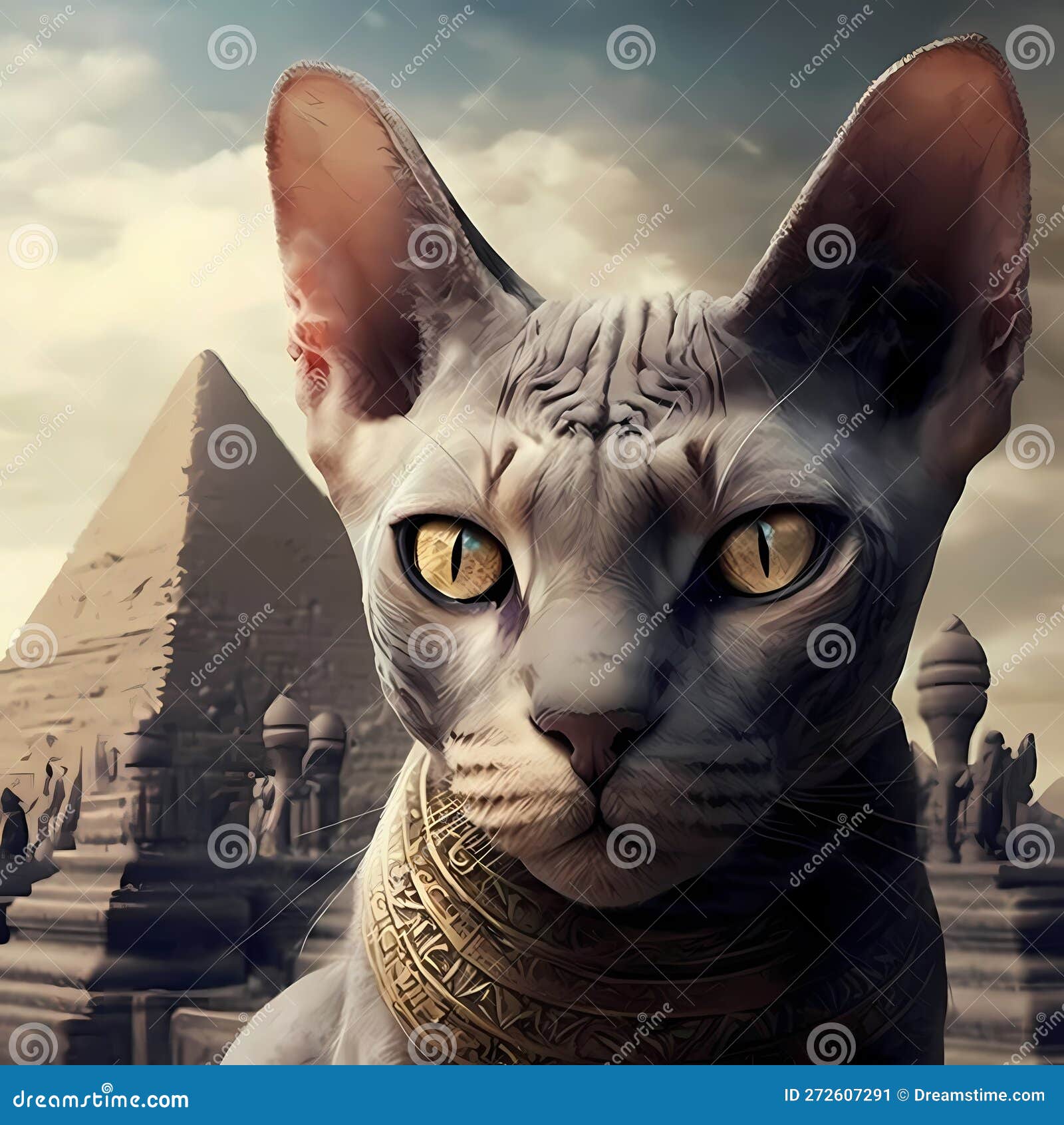 Egypt Cat Pyramids Background. Generative AI Stock Illustration