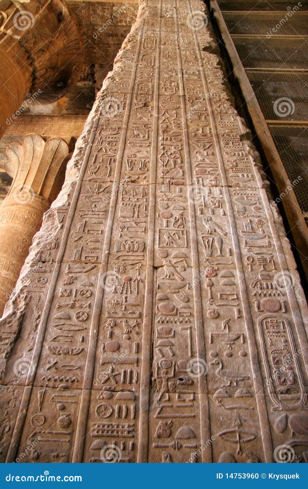 egypt edfu hieroglyphics on vertical wall