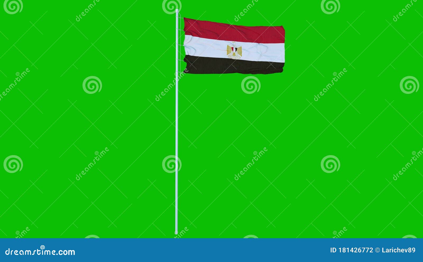 Egypt Flag Waving on Wind on Green Screen or Chroma Key Background. 3d