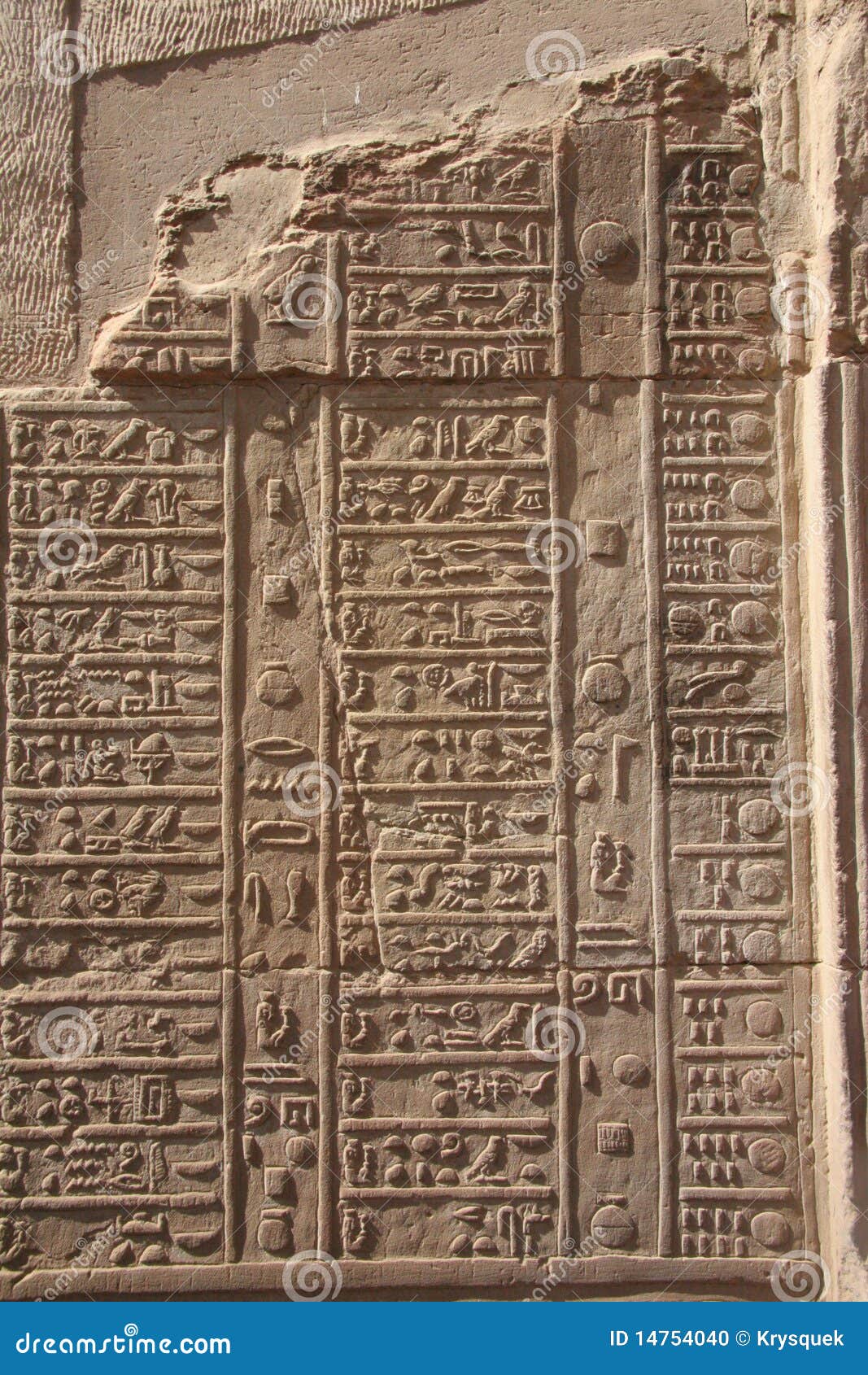 Egypt Kom Ombo Hieroglyphics On Vertical Wall Stock Photo - Image: 14754040