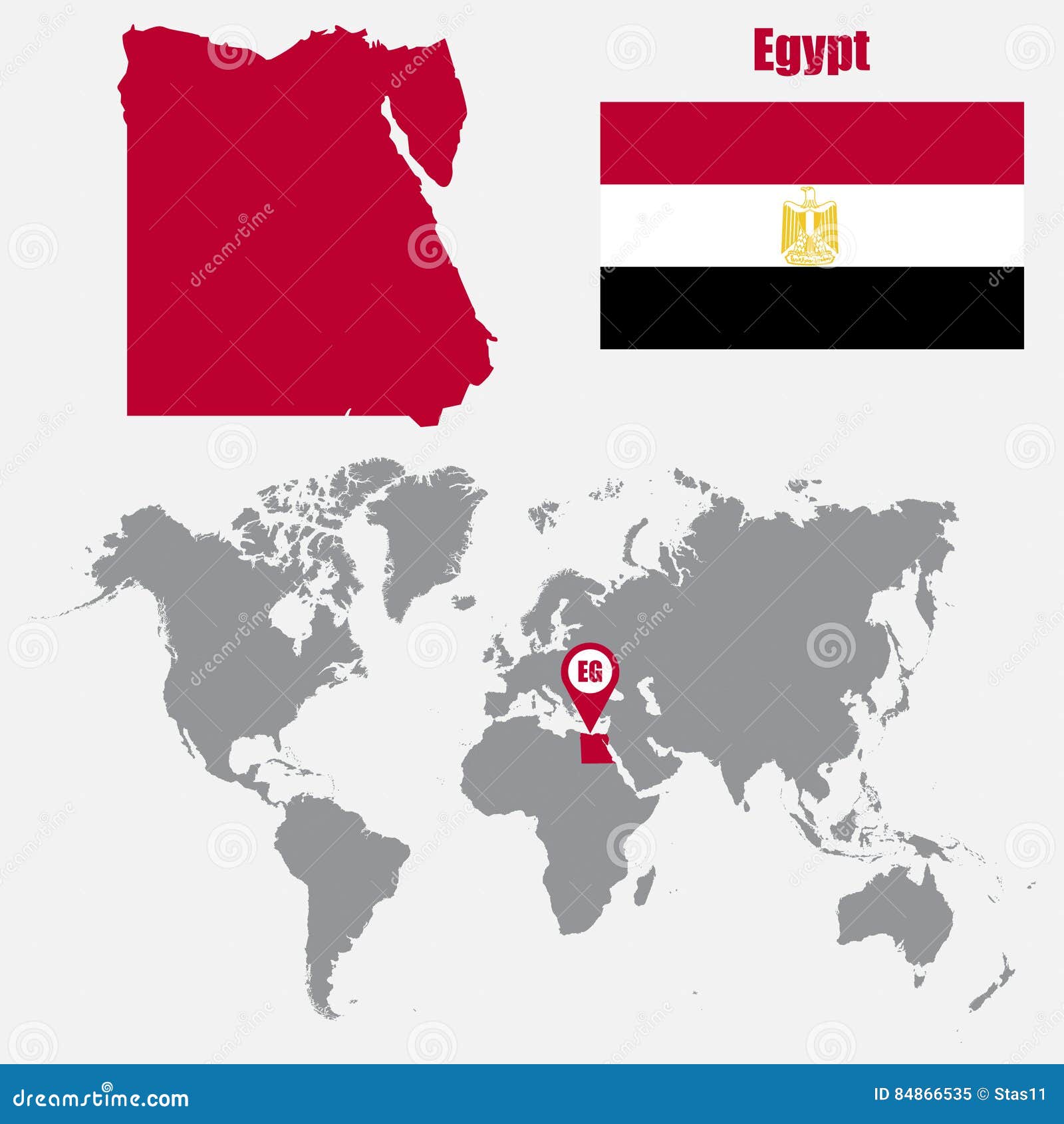Egypt Map on a World Map with Flag and Map Pointer. Vector Illustration