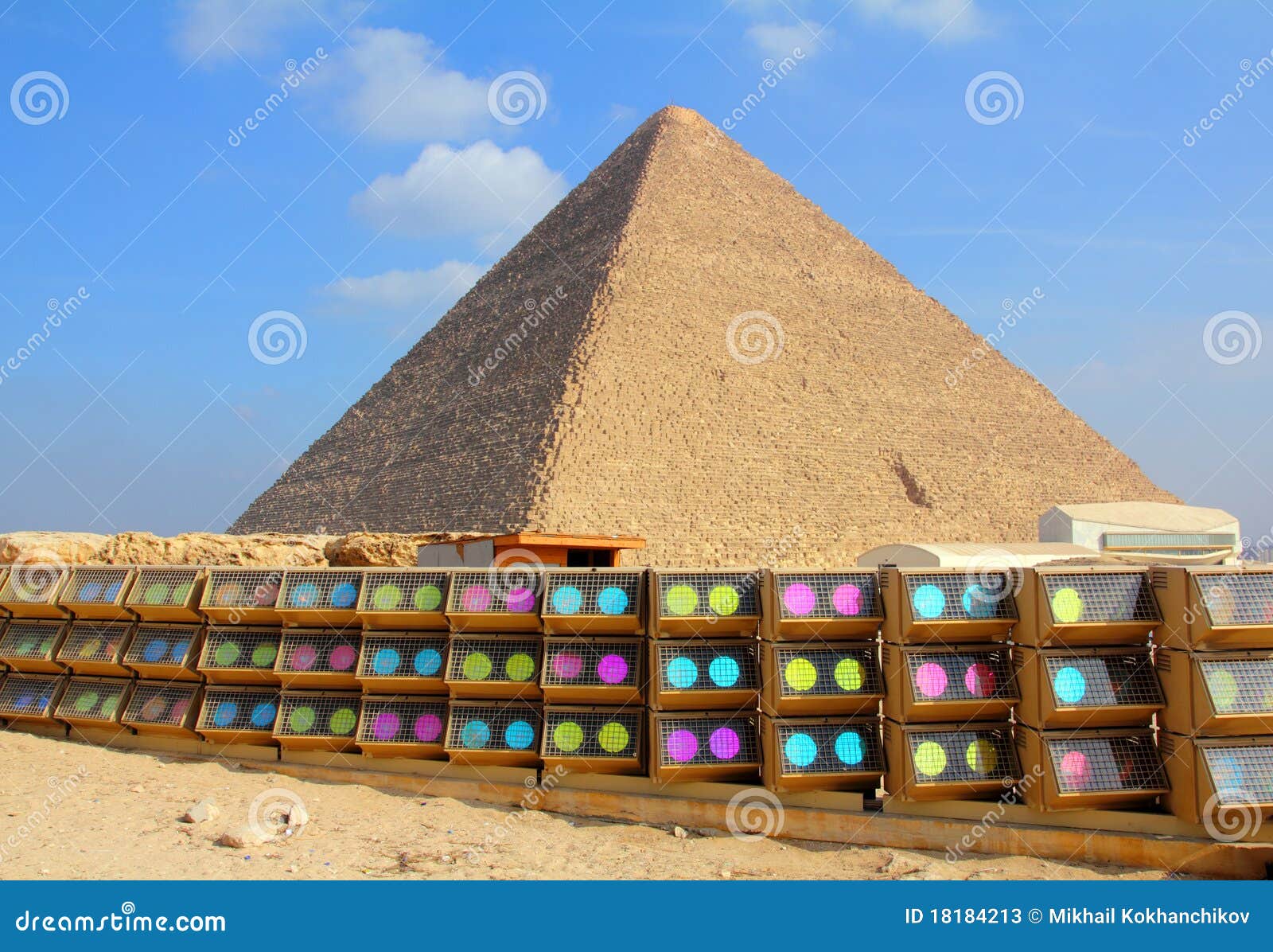 Egypt Pyramid and Colorful Spotlights Stock Image Image of great