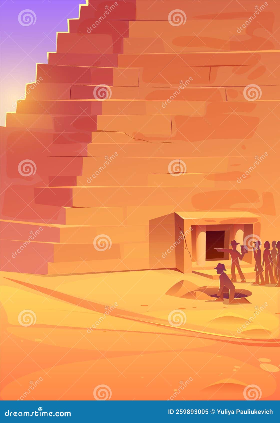 Egypt Pyramid in Desert and People Group at Door Stock Illustration ...