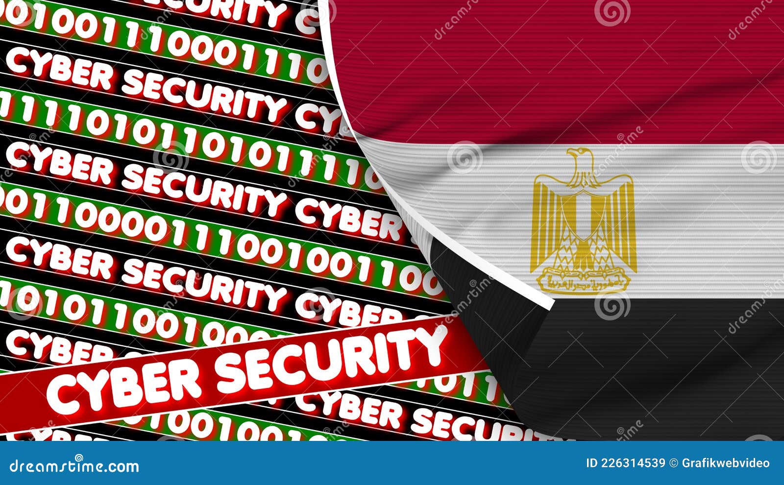 Egypt Realistic Flag with Cyber Security Titles Fabric Texture 3D