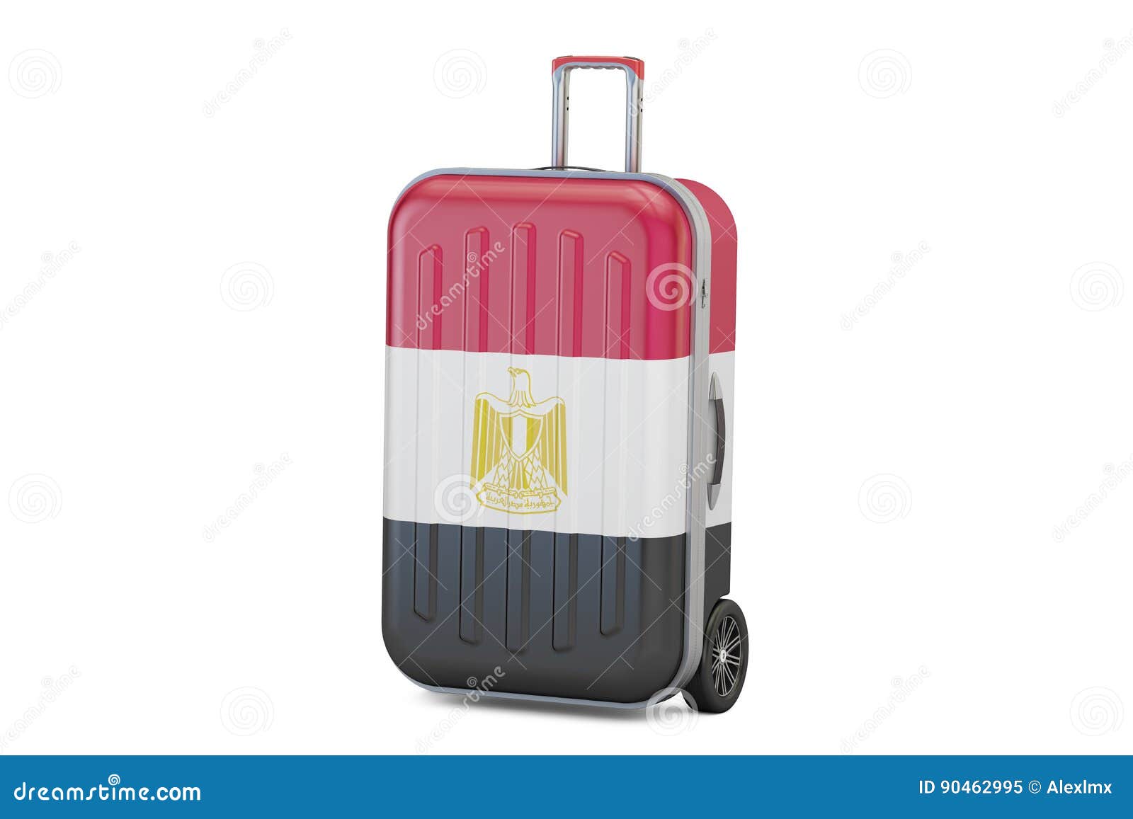 Egypt Travel Concept, Suitcase with Egyptian Flag. 3D Rendering Stock