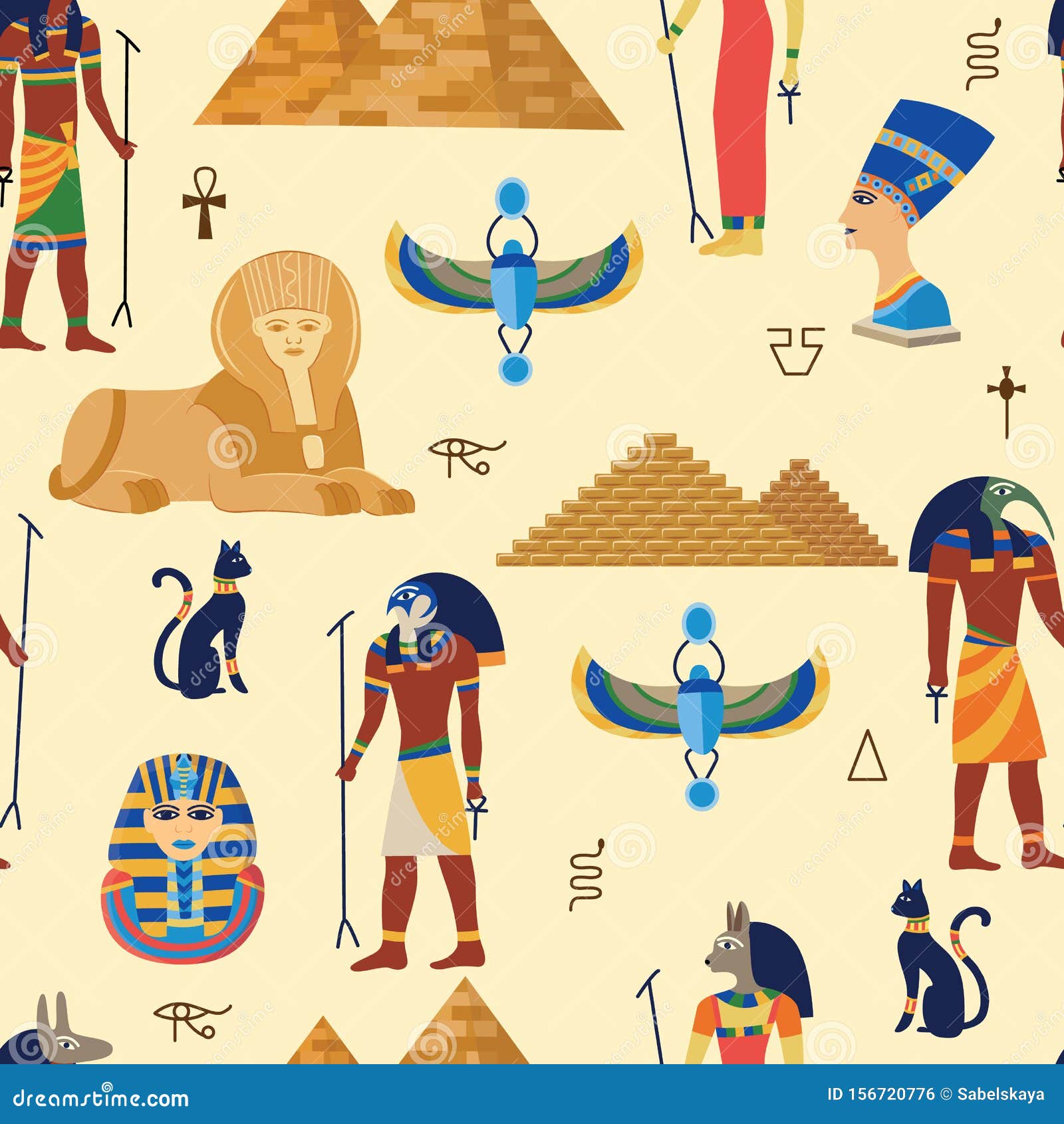 Egyptian Ancient Gods Religious Symbols And Pyramides